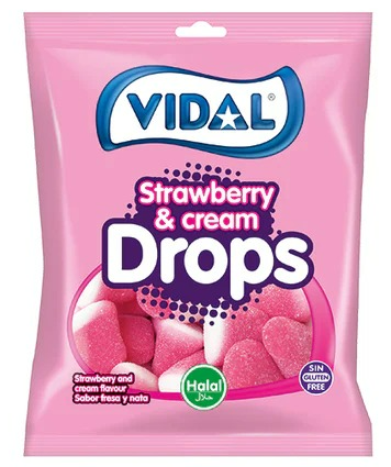 Vidal Erdbeere & Cream Drops 90g - Halal – Fruchtgummi mit Sahnegeschmack