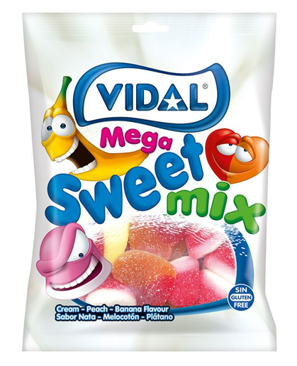 Vidal Mega Süß Mix 90g- Halal – Bunter Fruchtgummi-Mix mit verschiedenen Formen