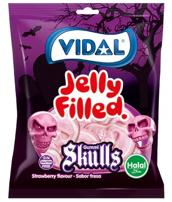Vidal Gefüllte Schädel 90g - Halal – Gruselige Fruchtgummis mit Füllung