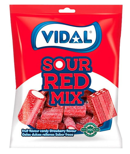 Vidal Sauer Red Mix 90g – Halal - Fruchtgummi Sauer-Mix in Rot