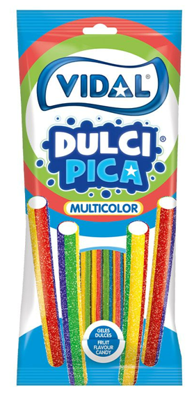 Vidal Saure Regenbogen Stifte 90g - Halal – Bunte Fruchtgummi-Stangen mit Zuckerschicht