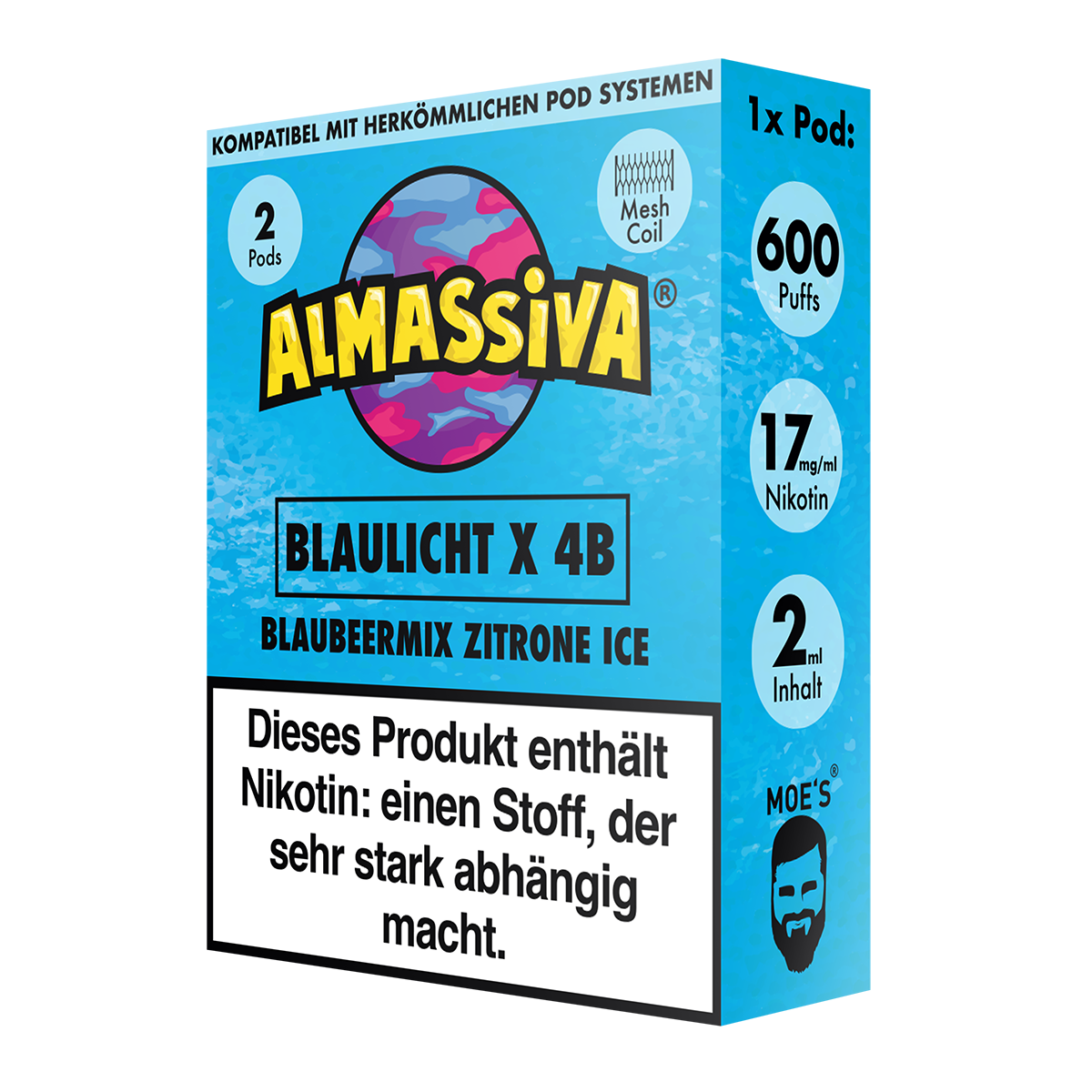 AL MASSIVA Pods Blaulicht X 4B - Blaubeermix Zitrone Ice 2er - 10er Pack