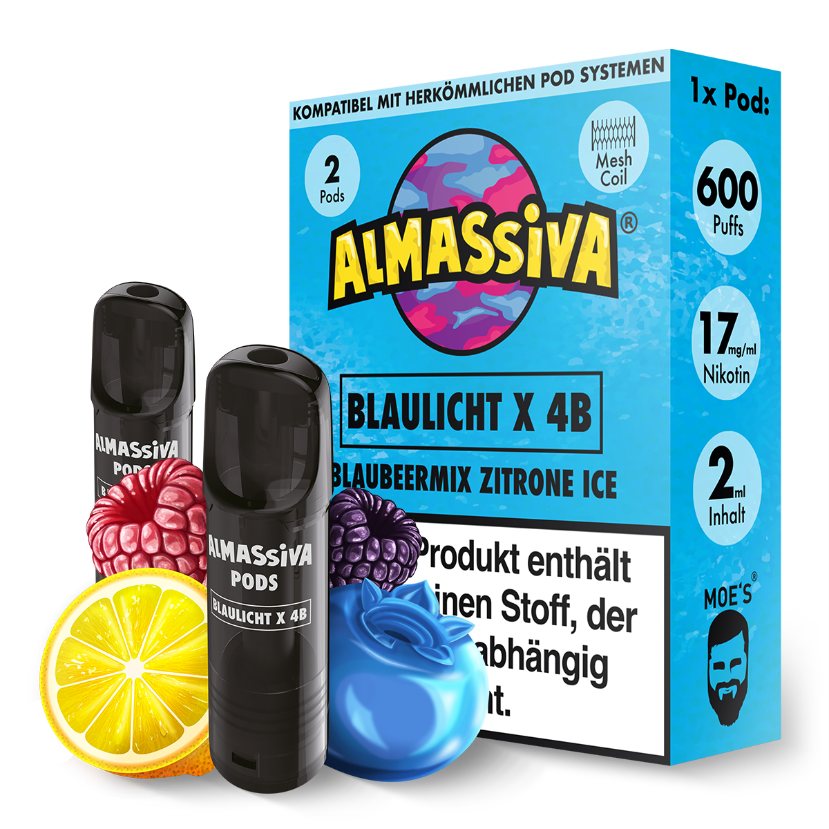 AL MASSIVA Pods Blaulicht X 4B - Blaubeermix Zitrone Ice - 2er