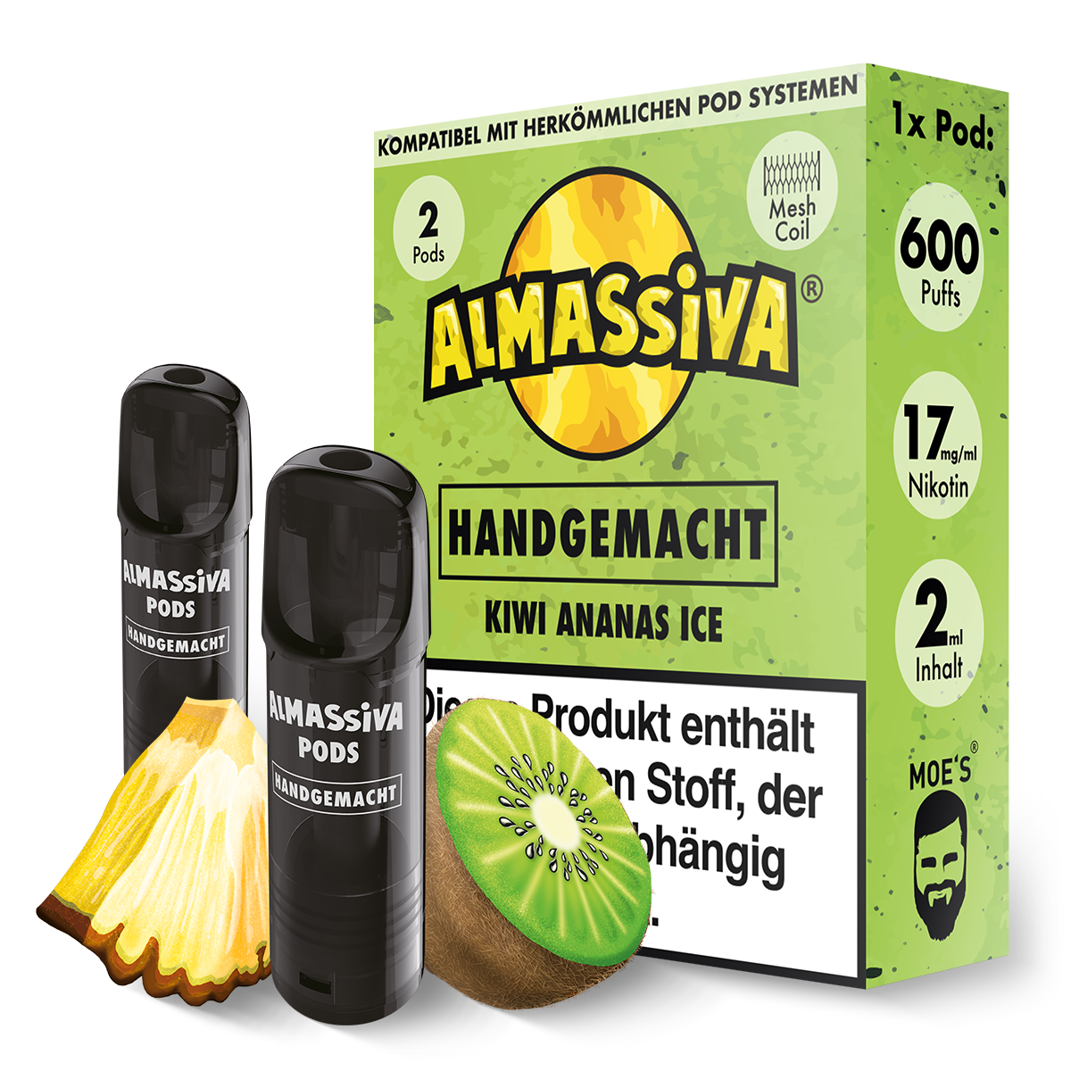 AL MASSIVA Pods Handgemacht - Kiwi Ananas Ice - 2er