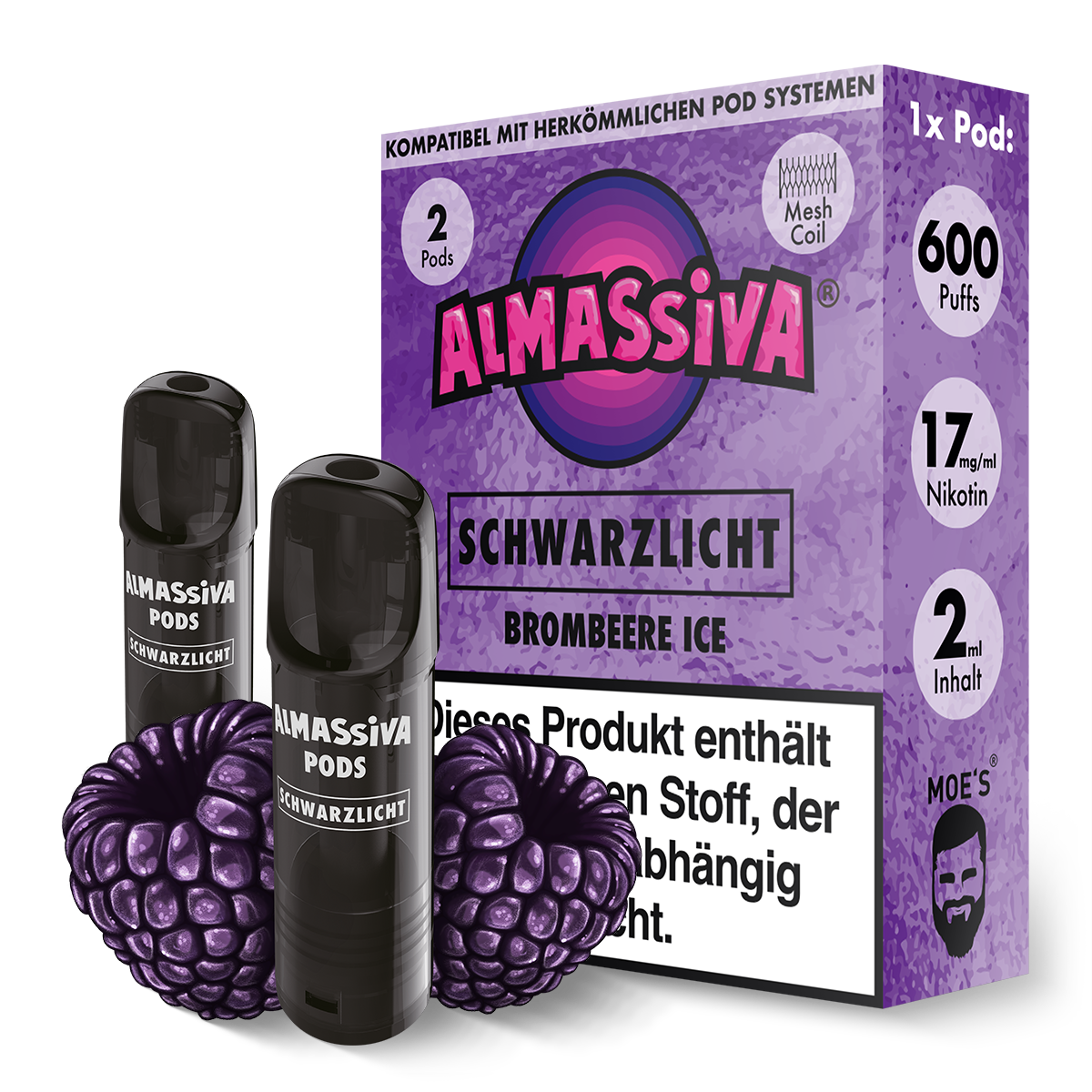 AL MASSIVA Pods Schwarzlicht - Brombeere Ice - 2er