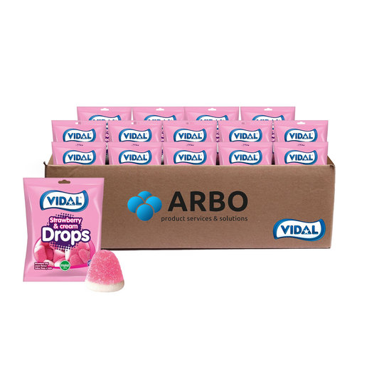 Vidal Erdbeere & Cream Drops 90g - Halal – Fruchtgummi mit Sahnegeschmack