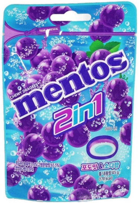 Mentos Nongshim - 2 in 1 Dragees Traube & Soda 45g