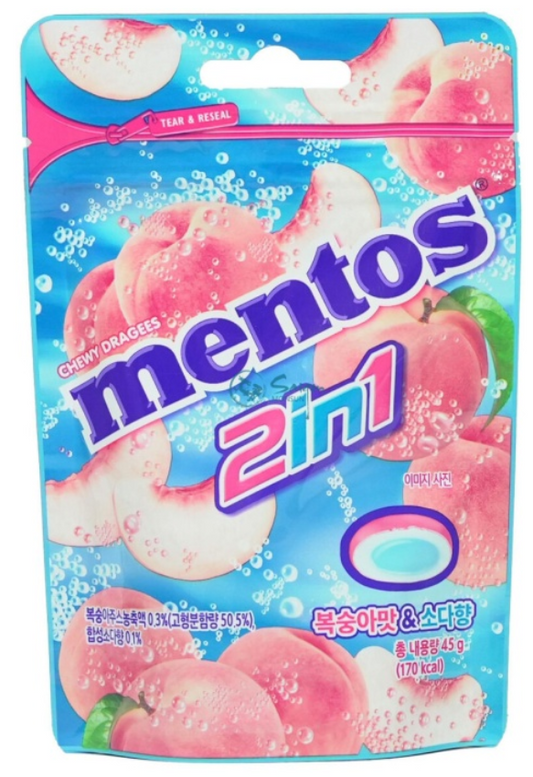 Mentos Nongshim - 2 in 1 Dragees Pfirsich & Soda 45g