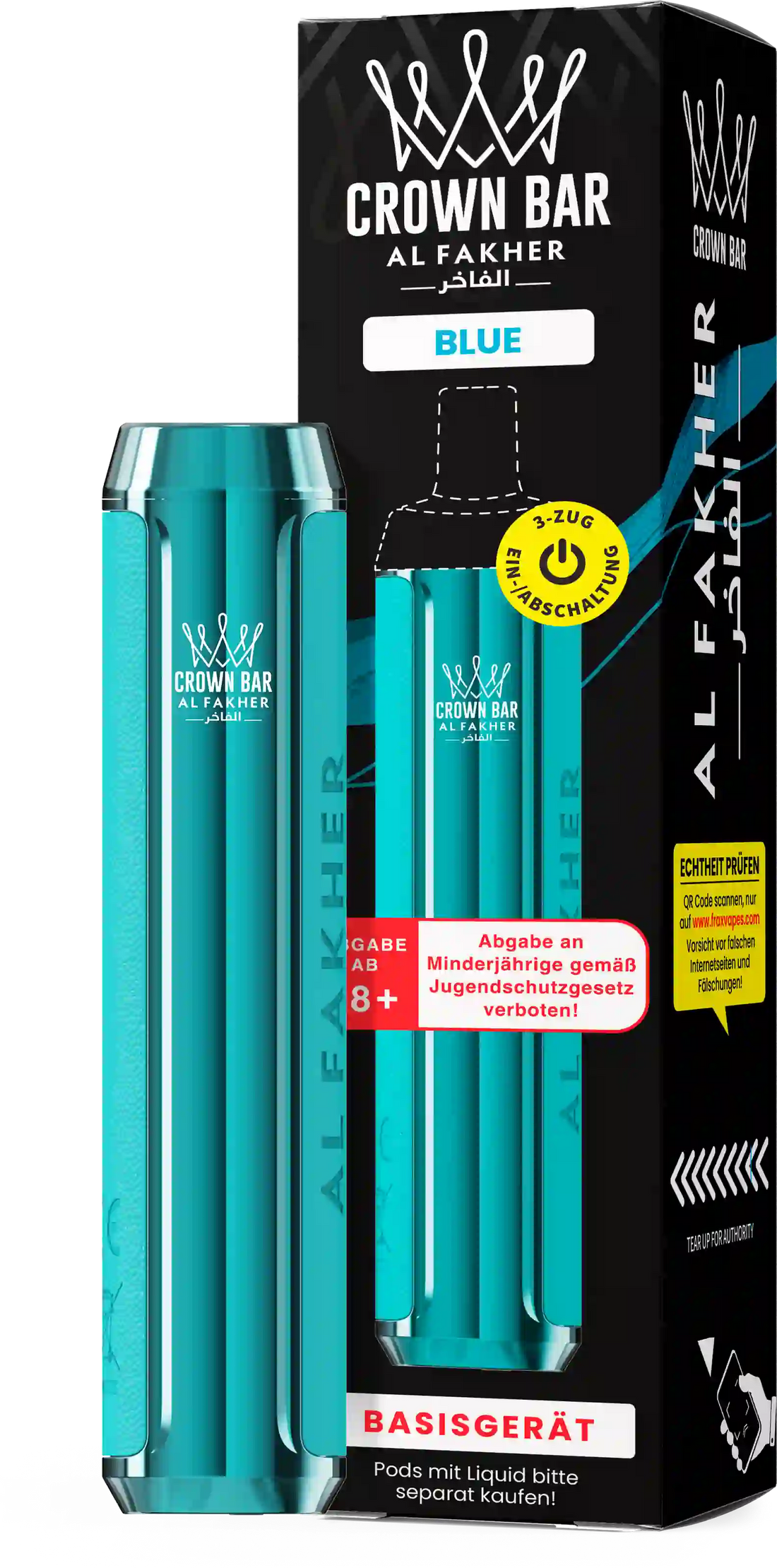 Al Fakher Crown Bar Basisgerät Blue – wiederaufladbarer Akkuträger (Akku) für das Crown Bar Pod-System, MTL & DTL, Pods separat