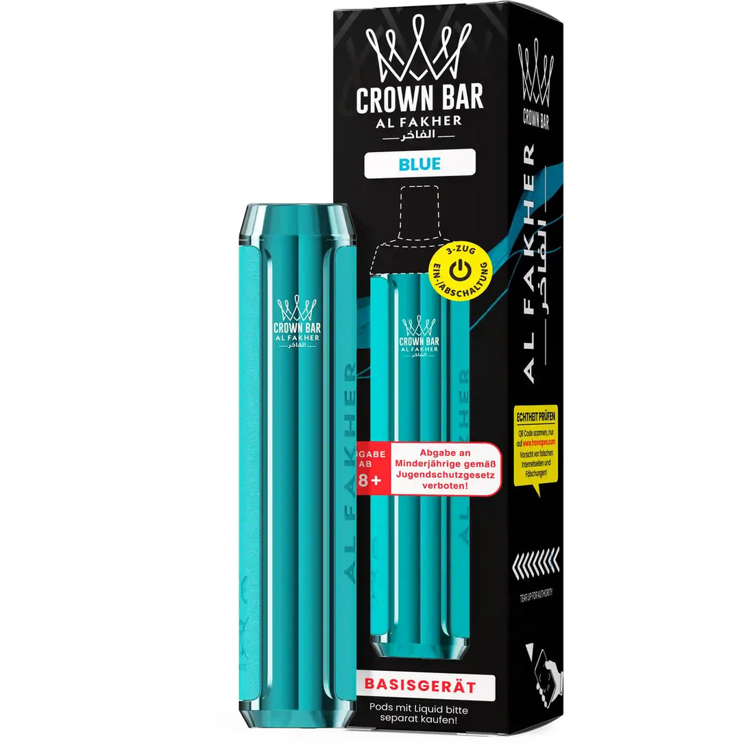 Al Fakher Crown Bar Basisgerät Blue – wiederaufladbarer Akkuträger (Akku) für das Crown Bar Pod-System, MTL & DTL, Pods separat