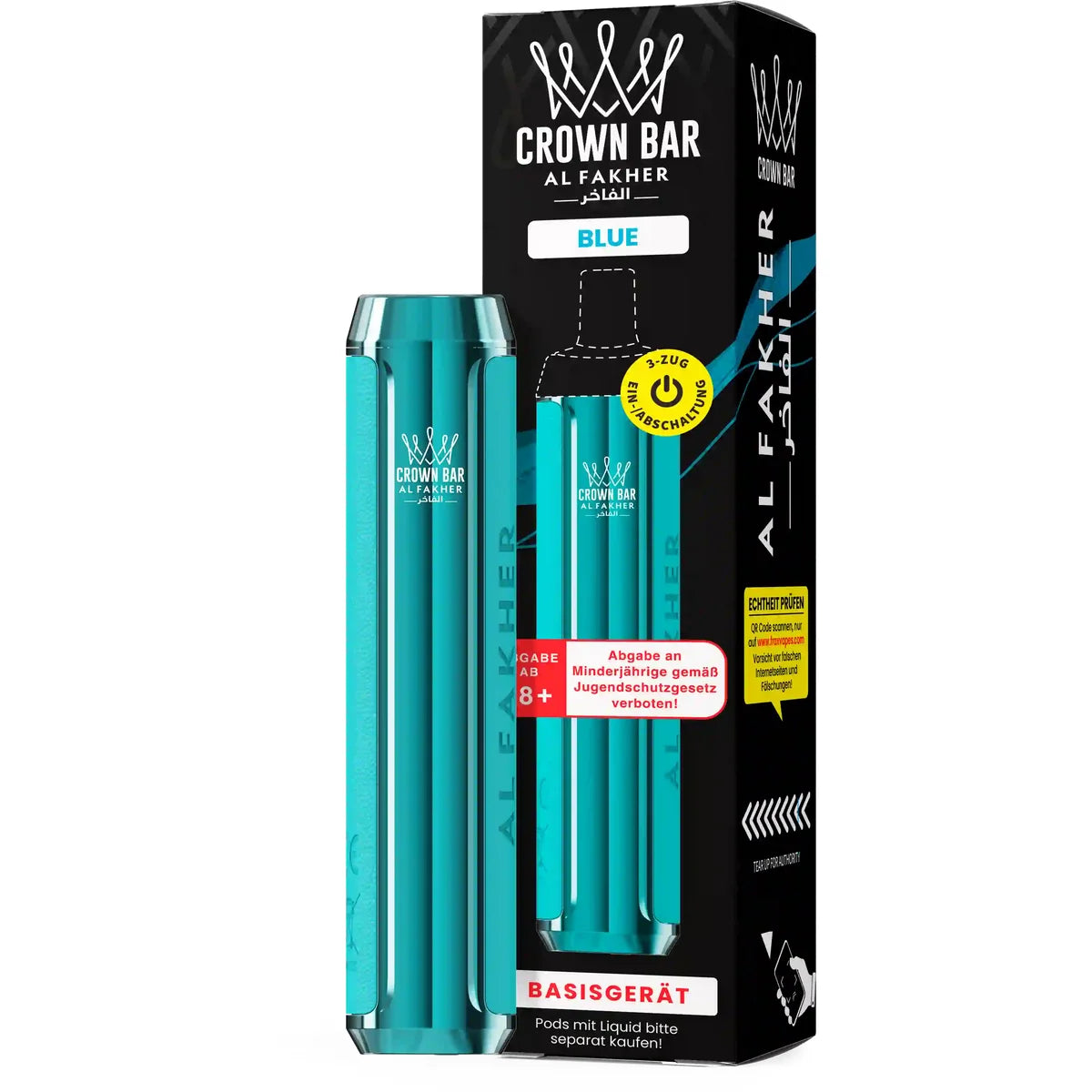 Al Fakher Crown Bar Basisgerät Blue – wiederaufladbarer Akkuträger (Akku) für das Crown Bar Pod-System, MTL & DTL, Pods separat