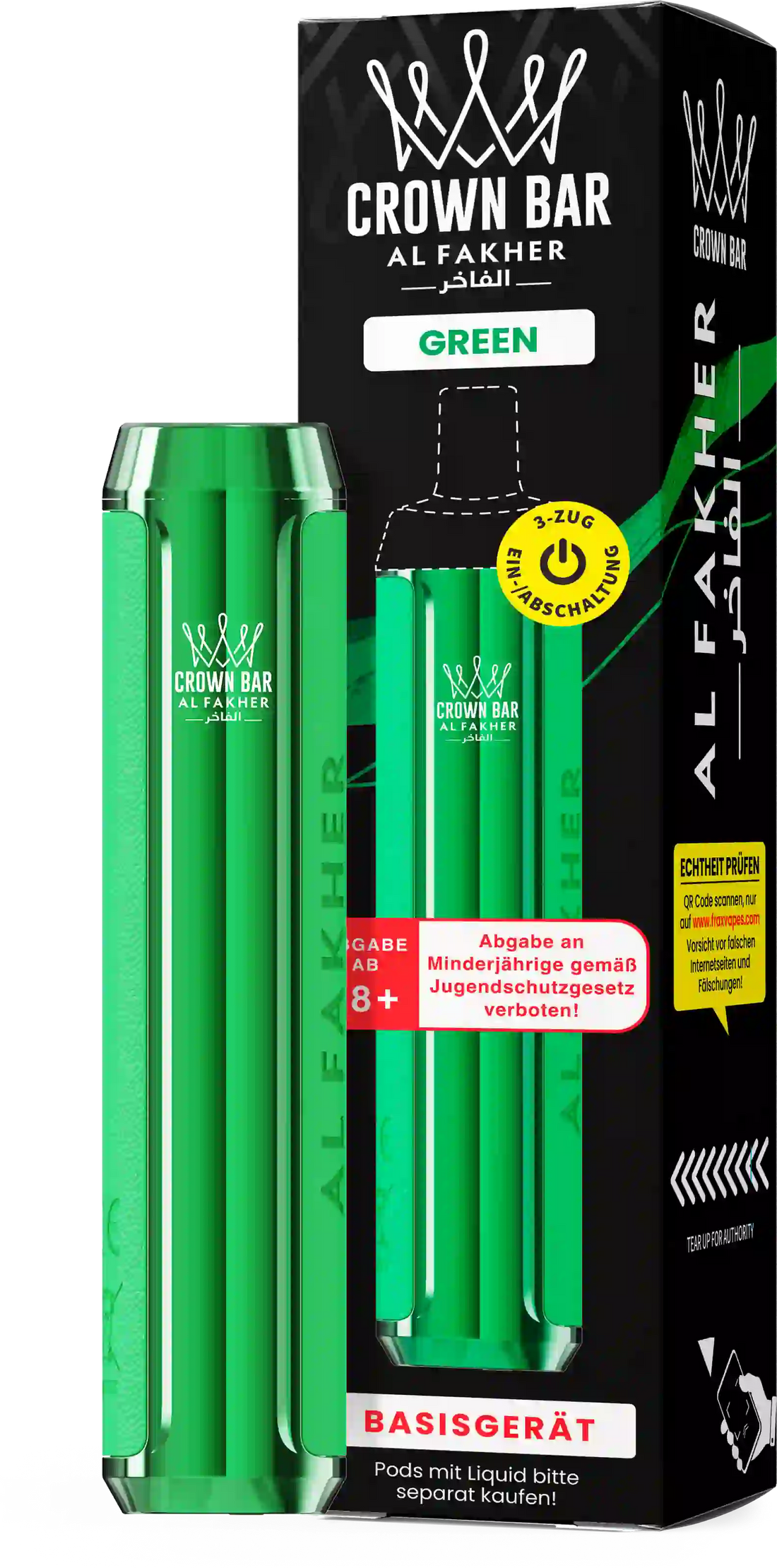 Al Fakher Crown Bar Basisgerät Green – wiederaufladbarer Akkuträger (Akku) für das Crown Bar Pod-System, MTL & DTL, Pods separat