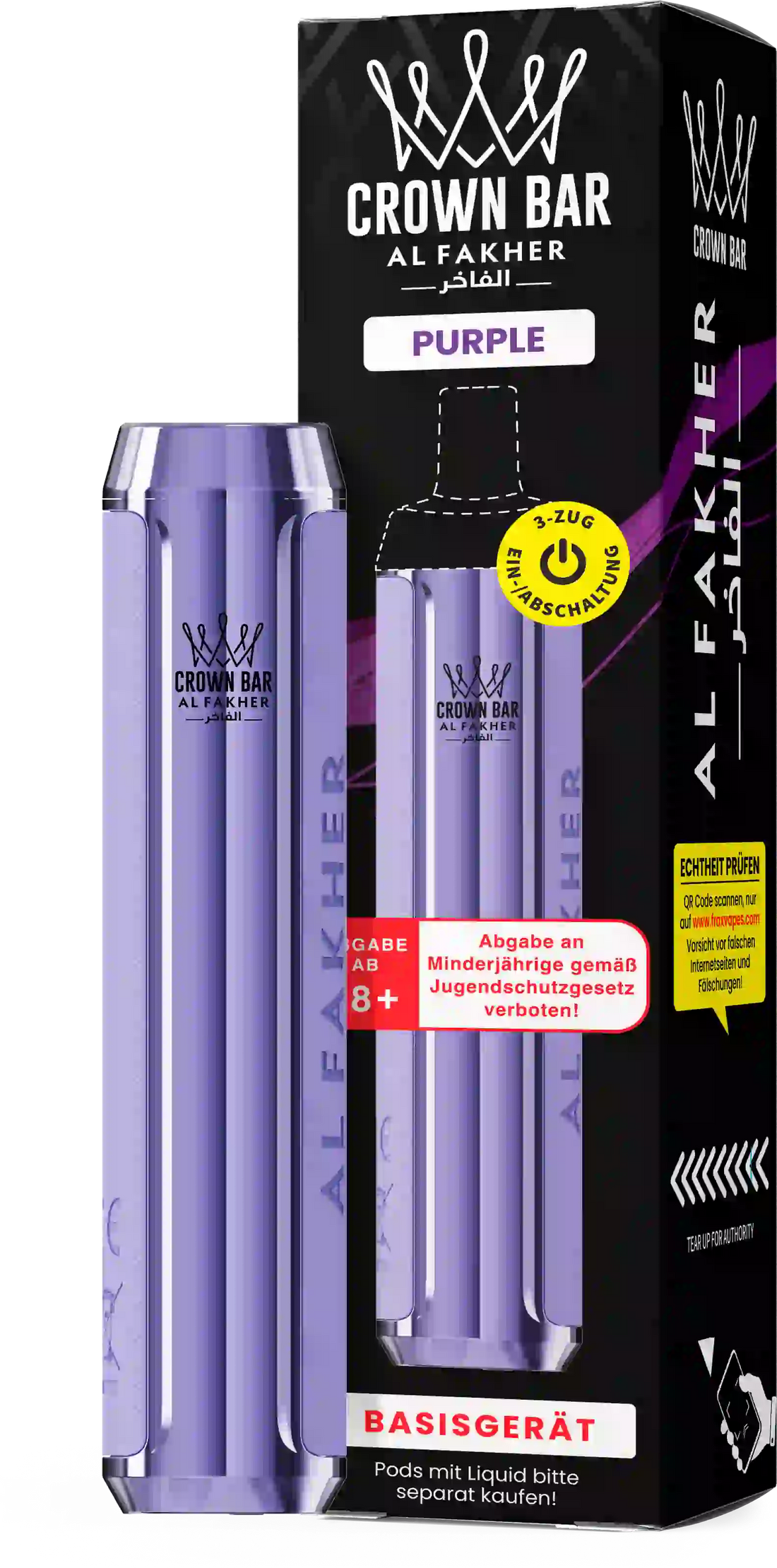 Al Fakher Crown Bar Basisgerät Purple – wiederaufladbarer Akkuträger (Akku) für das Crown Bar Pod-System, MTL & DTL, Pods separat