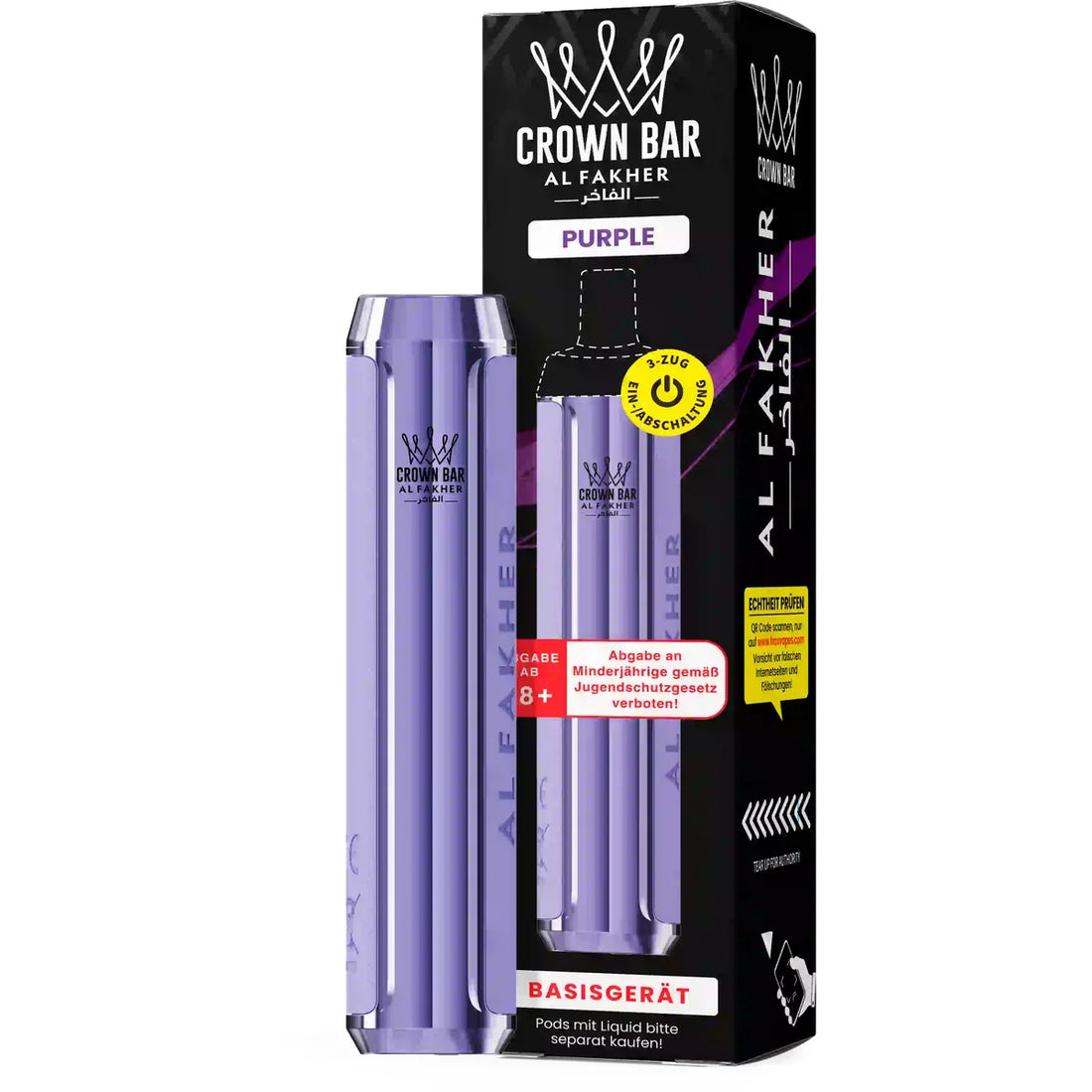 Al Fakher Crown Bar Basisgerät Purple – wiederaufladbarer Akkuträger (Akku) für das Crown Bar Pod-System, MTL & DTL, Pods separat