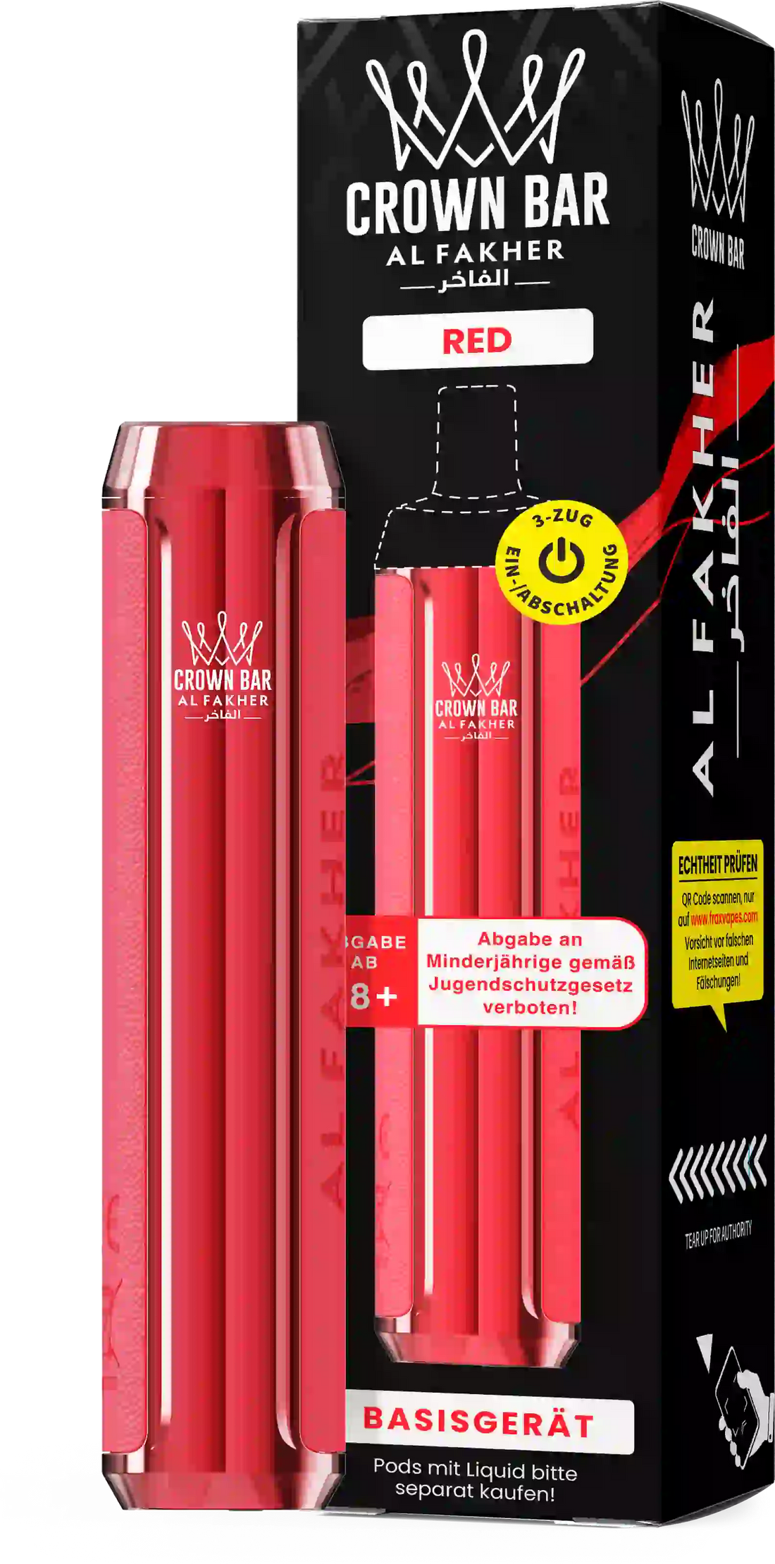 Al Fakher Crown Bar Basisgerät Red – wiederaufladbarer Akkuträger (Akku) für das Crown Bar Pod-System, MTL & DTL, Pods separat