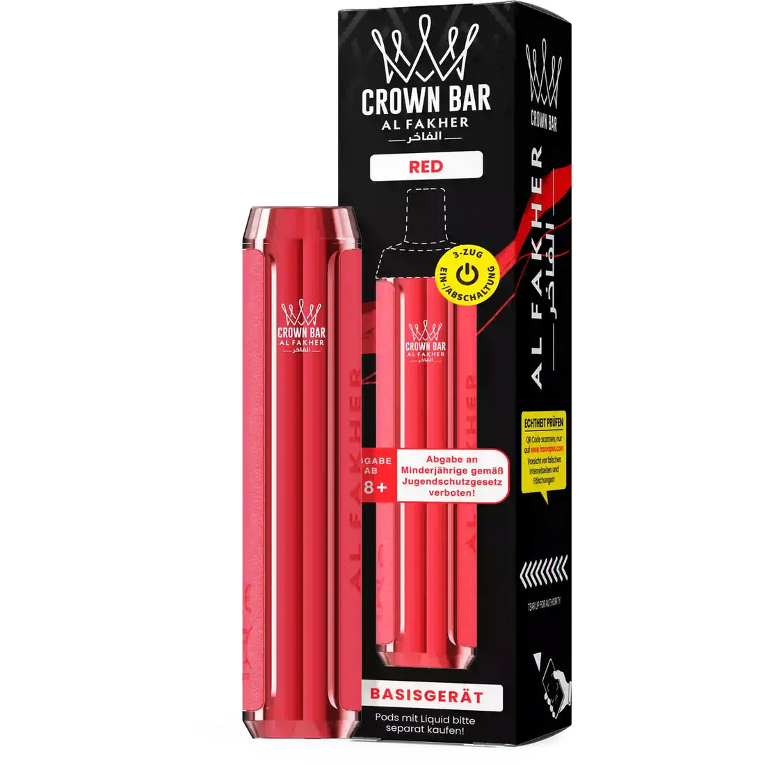 Al Fakher Crown Bar Basisgerät Red – wiederaufladbarer Akkuträger (Akku) für das Crown Bar Pod-System, MTL & DTL, Pods separat