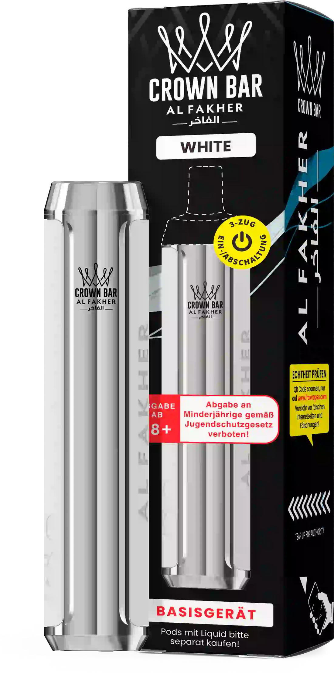Al Fakher Crown Bar Basisgerät White – wiederaufladbarer Akkuträger (Akku) für das Crown Bar Pod-System, MTL & DTL, Pods separat