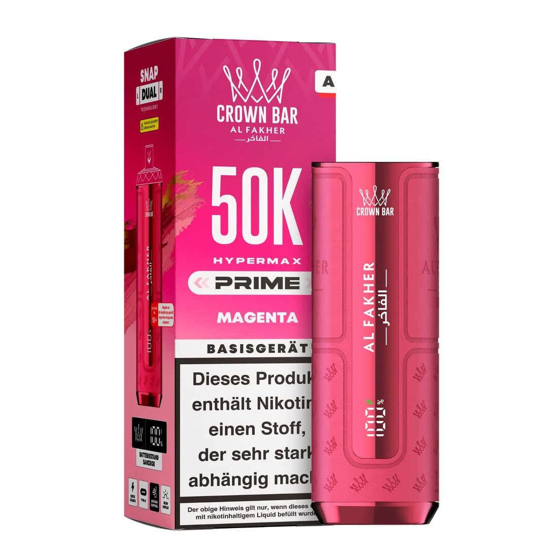 Al Fakher 50K Hypermax Prime Basisgerät Magenta – Akkuträger mit Glow-Display, 1000 mAh, Pod-Modul nicht enthalten
