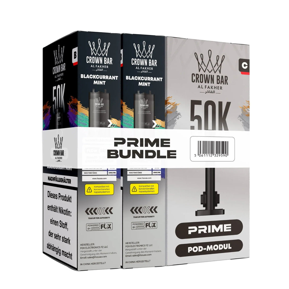 Al Fakher Crown Bar Hypermax Prime 50K Pod Bundle Blackcurrant Mint – Verpackung mit zwei vorgefüllten 10-ml-Pods und Pod-Modul, schwarze Johannisbeere mit Minze
