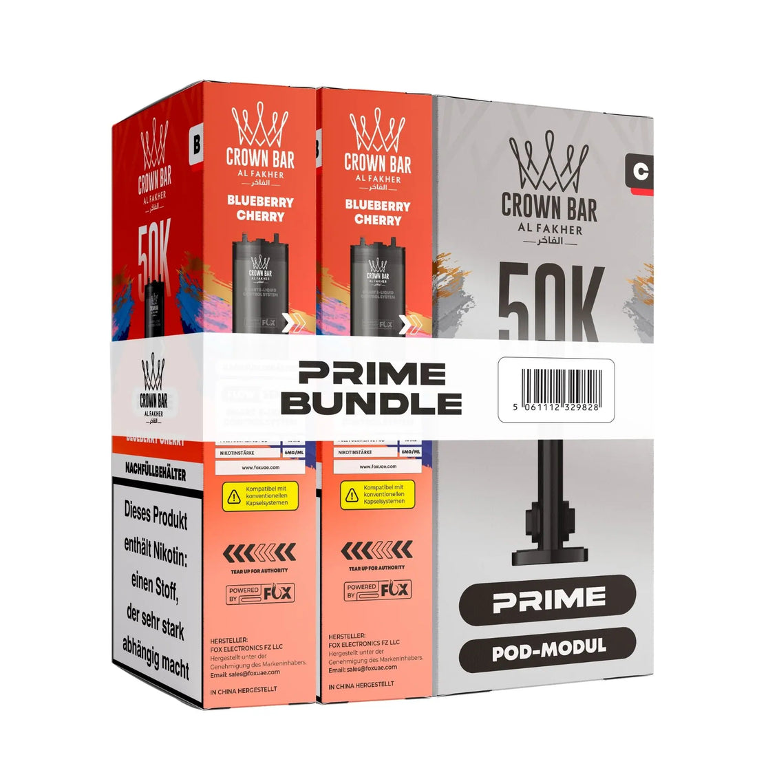 Al Fakher Crown Bar Hypermax Prime 50K Pod Bundle Blueberry Cherry – Verpackung mit zwei vorgefüllten 10-ml-Pods und Pod-Modul, Blaubeere mit reifer Kirsche