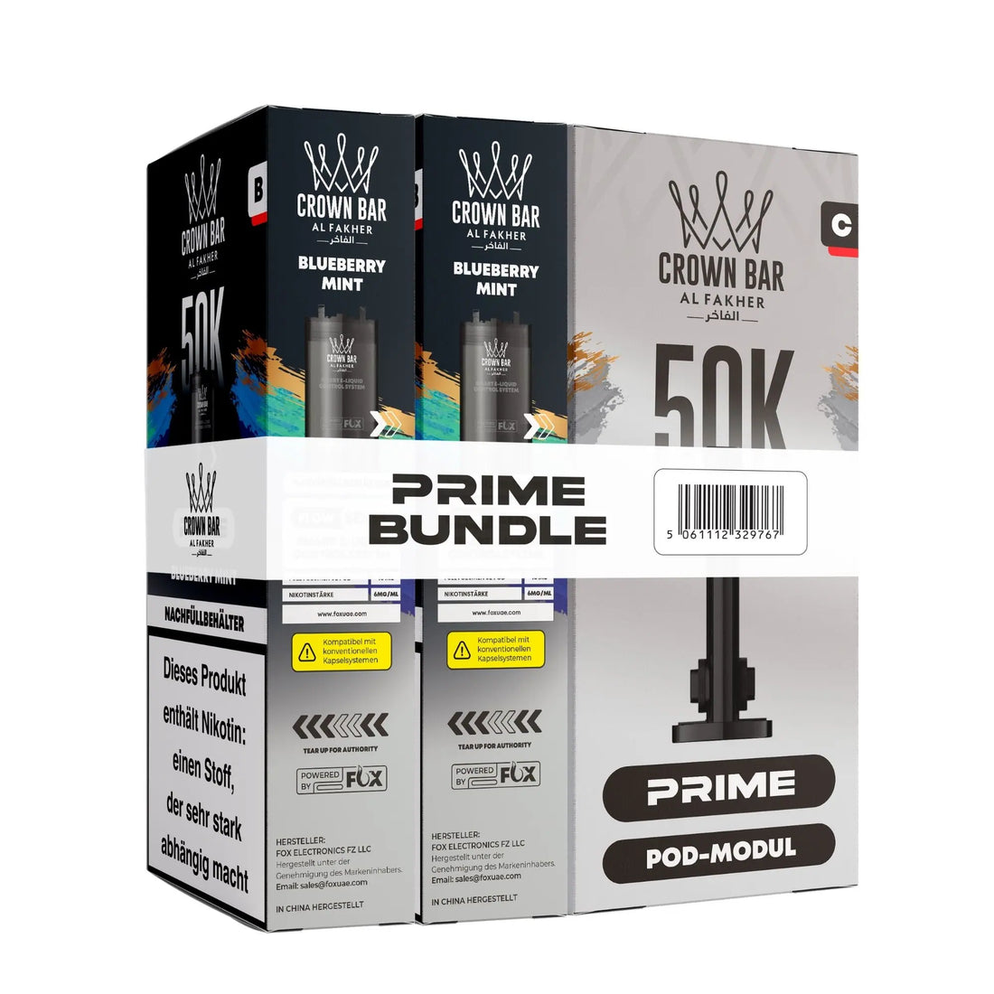 Blueberry Mint Pod Bundle für das Al Fakher Hypermax Prime 50K System – Blaubeere mit frischer Minze, Karton mit 20 ml und 6 mg/ml Nikotin