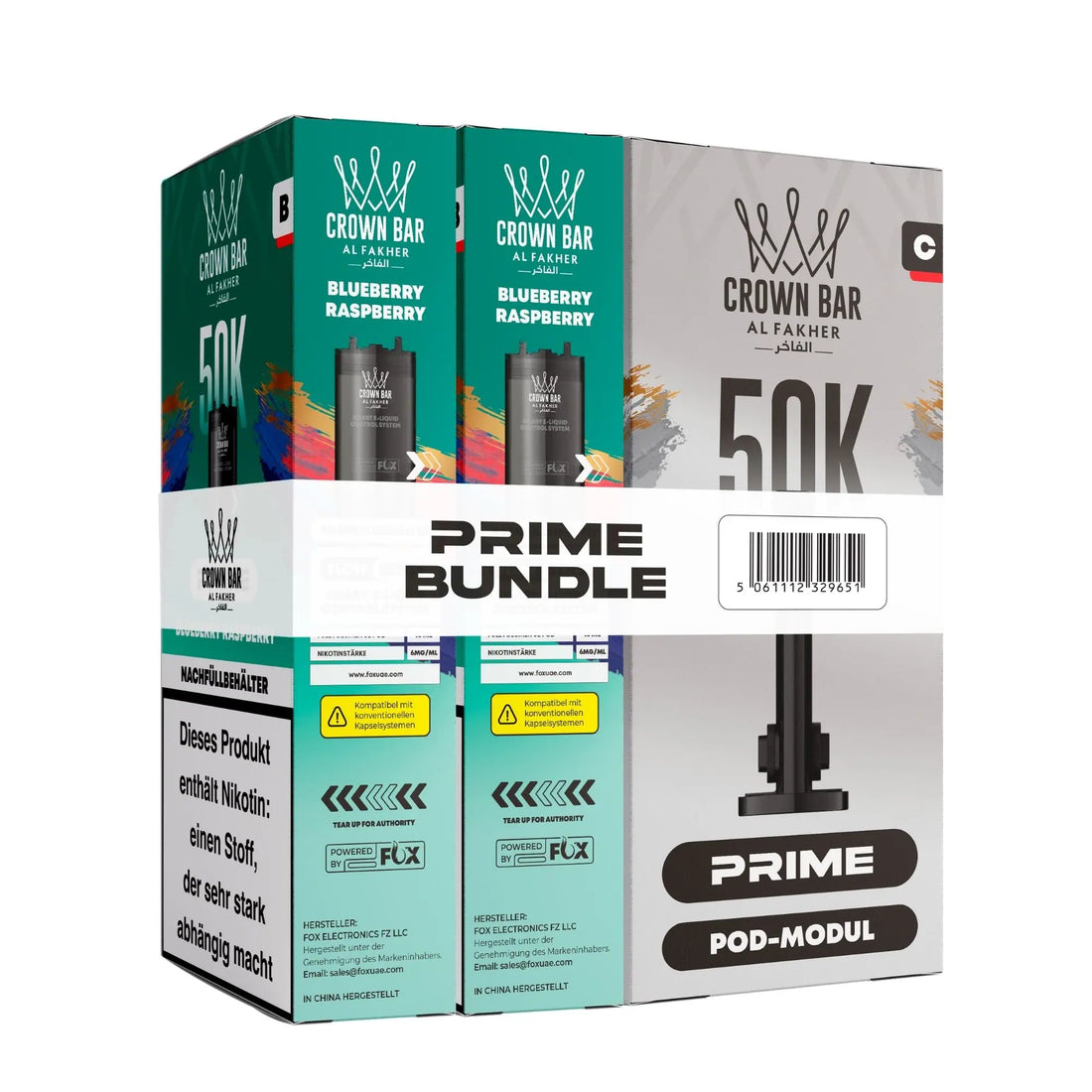 Bundle-Verpackung Al Fakher Crown Bar 50K Hypermax Prime, Sorte Blueberry Raspberry – Blaubeere und Himbeere, 6 mg/ml, Big-Puff-Pods für den Hypermax Prime
