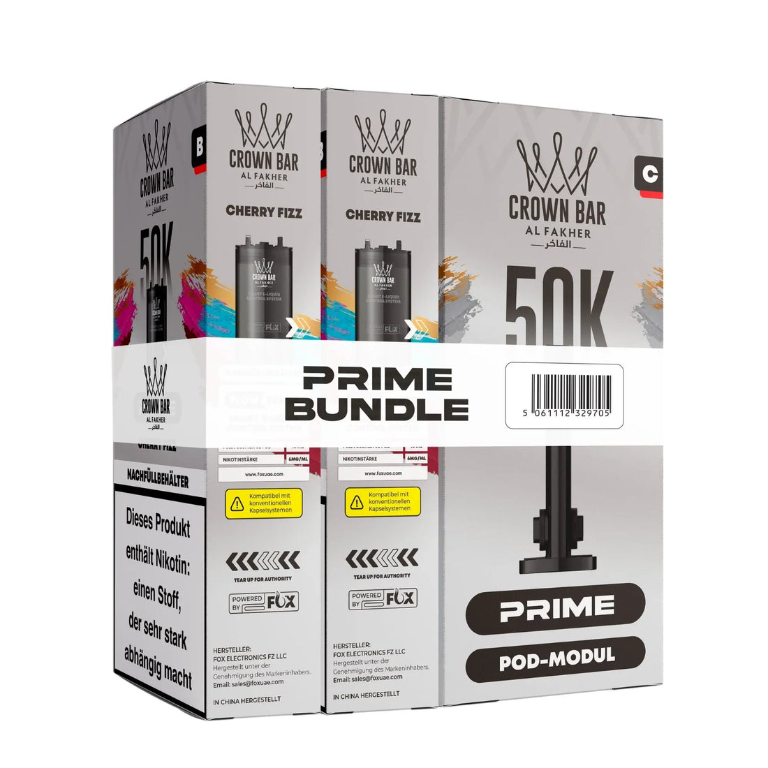 Al Fakher Crown Bar Hypermax Prime 50K Pod Bundle Cherry Fizz – Verpackung mit zwei vorgefüllten 10-ml-Pods und Pod-Modul, prickelnde Kirsch-Brause