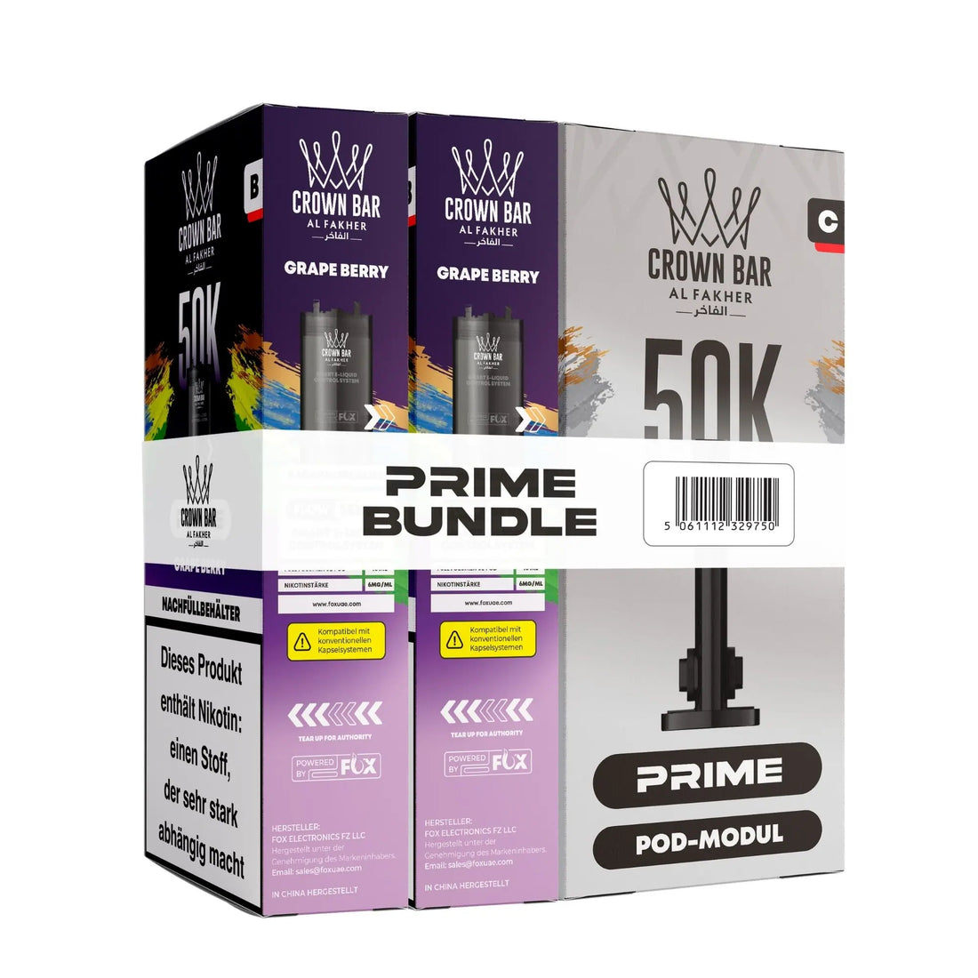 Al Fakher Crown Bar Hypermax Prime 50K Pod Bundle Grape Berry – Verpackung mit zwei vorgefüllten 10-ml-Pods und Pod-Modul, Traube mit Beerenmix