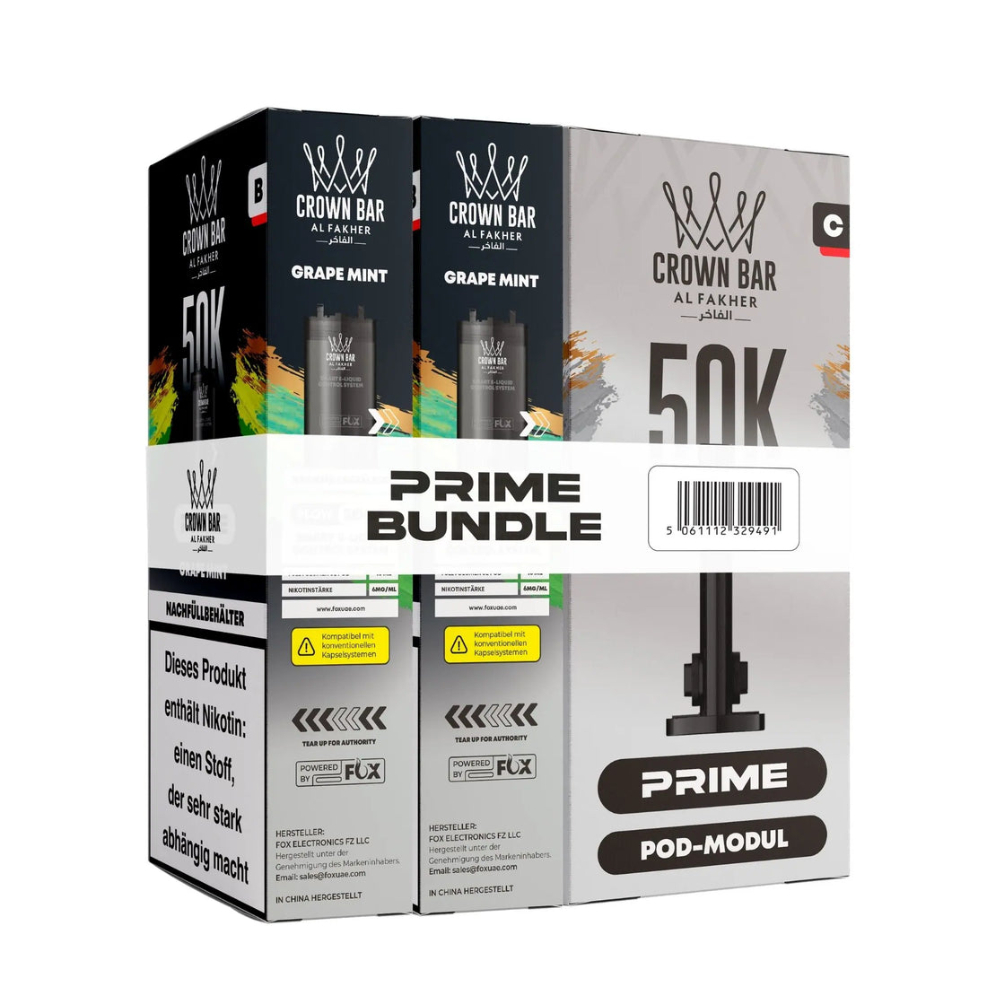 Bundle-Verpackung Al Fakher Crown Bar 50K Hypermax Prime, Sorte Grape Mint – Traube mit kühler Minze, 6 mg/ml, Big-Puff-Pods für den Hypermax Prime