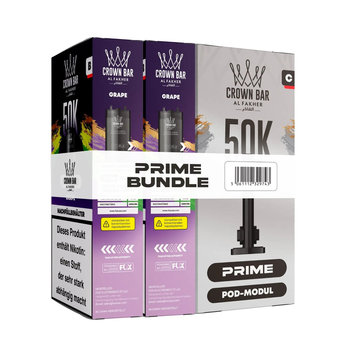 Al Fakher 50K Hypermax Prime Pod Bundle Grape – süße dunkle Traube, zwei vorgefüllte Pods à 10 ml plus Pod-Modul