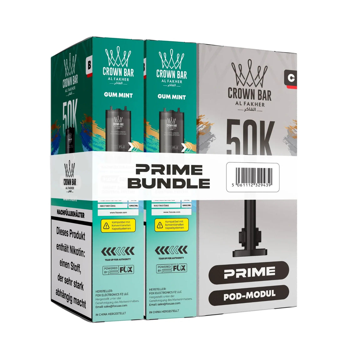 Gum Mint Pod Bundle für das Al Fakher Hypermax Prime 50K System – Kaugummi mit kühler Minze, Karton mit 20 ml und 6 mg/ml Nikotin