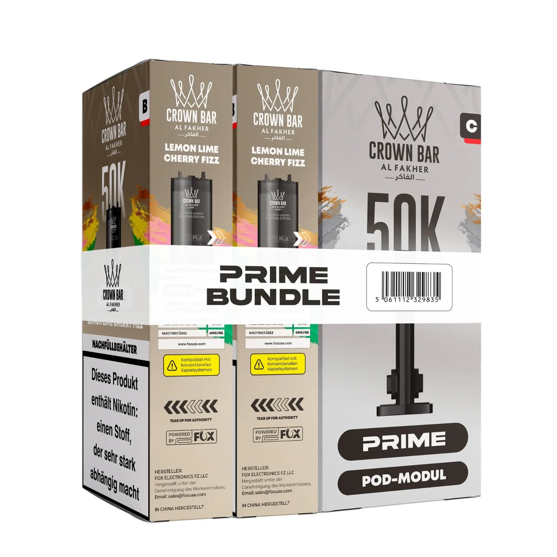Al Fakher Hypermax Prime 50K Pods Lemon Lime Cherry Fizz: Zitrone, Limette und Kirsch-Brause – Bundle-Schachtel mit Pod-Modul, 2× 10 ml