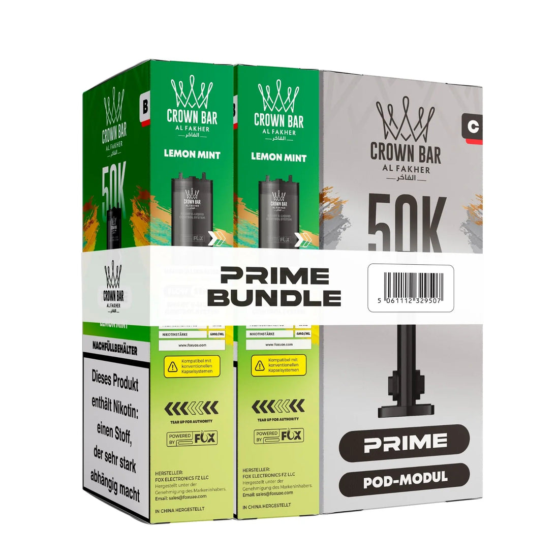 Al Fakher Crown Bar Hypermax Prime 50K Pod Bundle Lemon Mint – Verpackung mit zwei vorgefüllten 10-ml-Pods und Pod-Modul, Zitrone mit frischer Minze