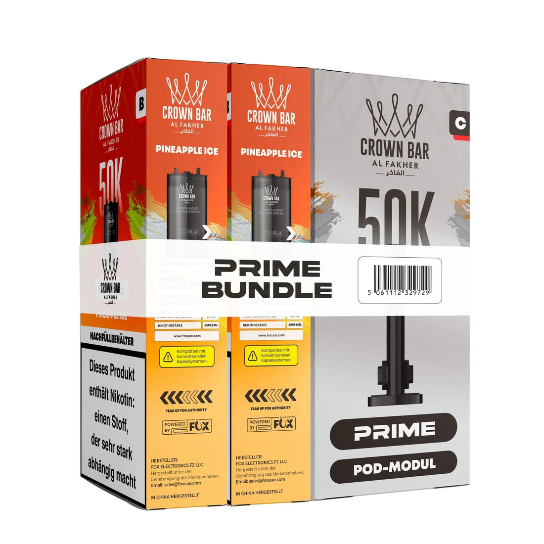 Al Fakher Crown Bar Hypermax Prime 50K Pod Bundle Pineapple Ice – Verpackung mit zwei vorgefüllten 10-ml-Pods und Pod-Modul, Ananas mit Eis-Kick