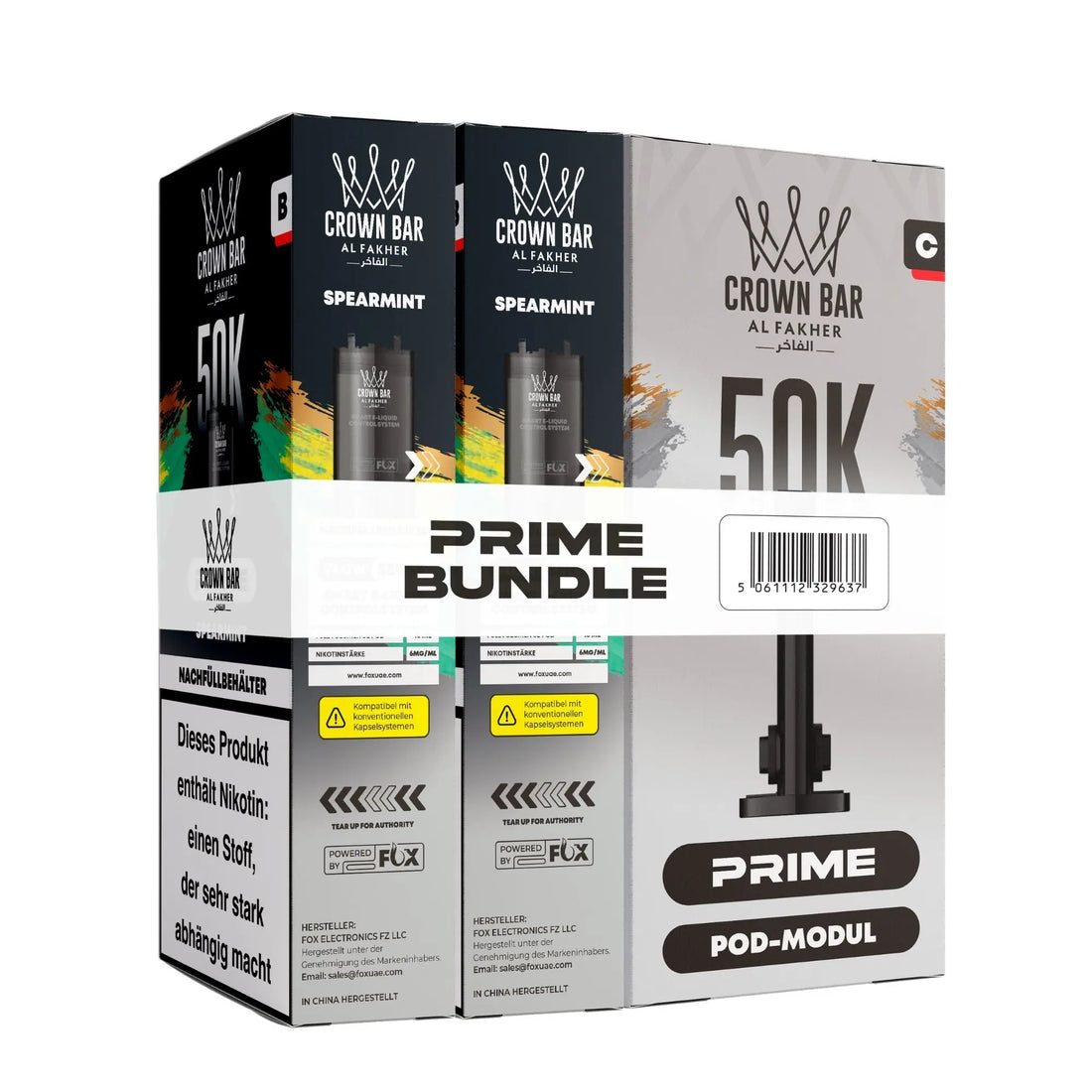Al Fakher 50K Hypermax Prime Pod Bundle Spearmint – grüne Minze, kühl-süß, zwei vorgefüllte Pods à 10 ml plus Pod-Modul