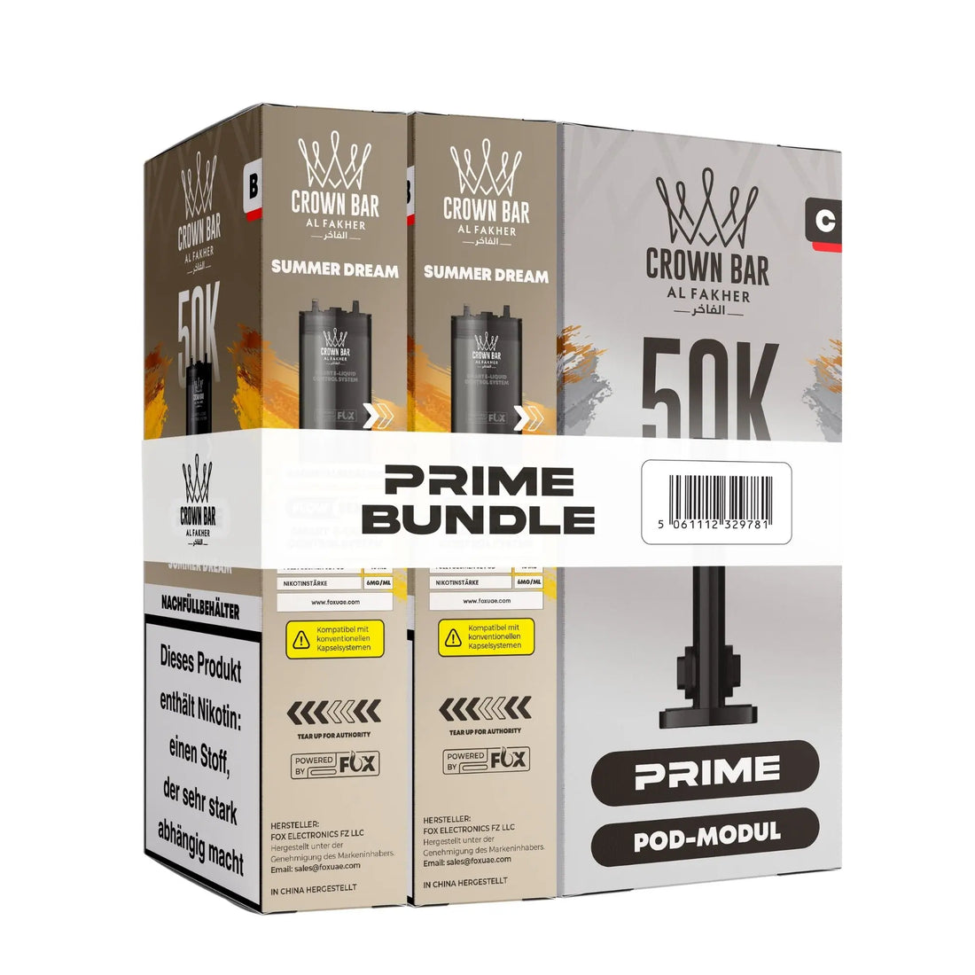Al Fakher Crown Bar Hypermax Prime 50K Pod Bundle Summer Dream – Verpackung mit zwei vorgefüllten 10-ml-Pods und Pod-Modul, sommerlicher Fruchtmix