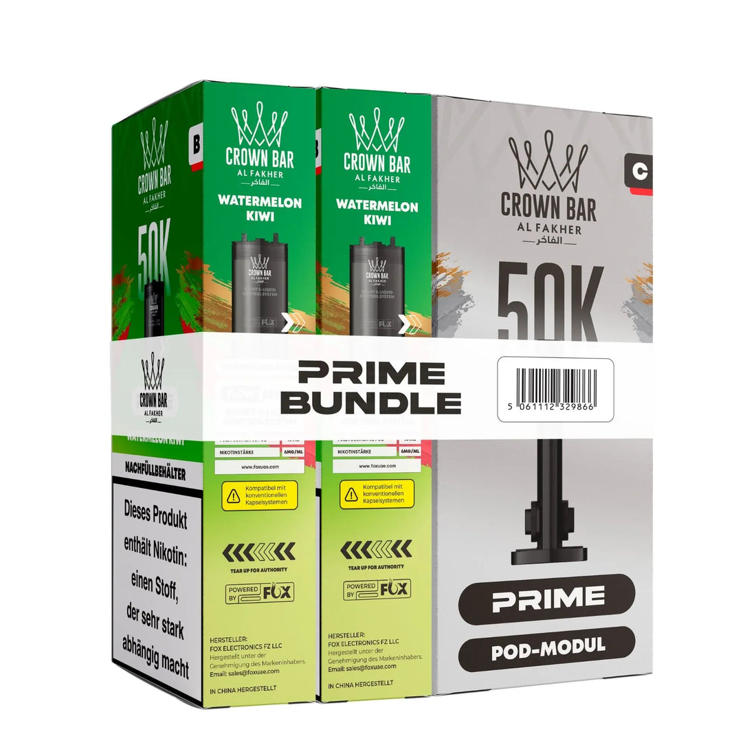 Bundle-Verpackung Al Fakher Crown Bar 50K Hypermax Prime, Sorte Watermelon Kiwi – Wassermelone mit Kiwi, 6 mg/ml, Big-Puff-Pods für den Hypermax Prime