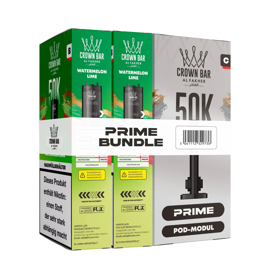 Al Fakher Crown Bar Hypermax Prime 50K Pod Bundle Watermelon Lime – Verpackung mit zwei vorgefüllten 10-ml-Pods und Pod-Modul, Wassermelone mit Limette