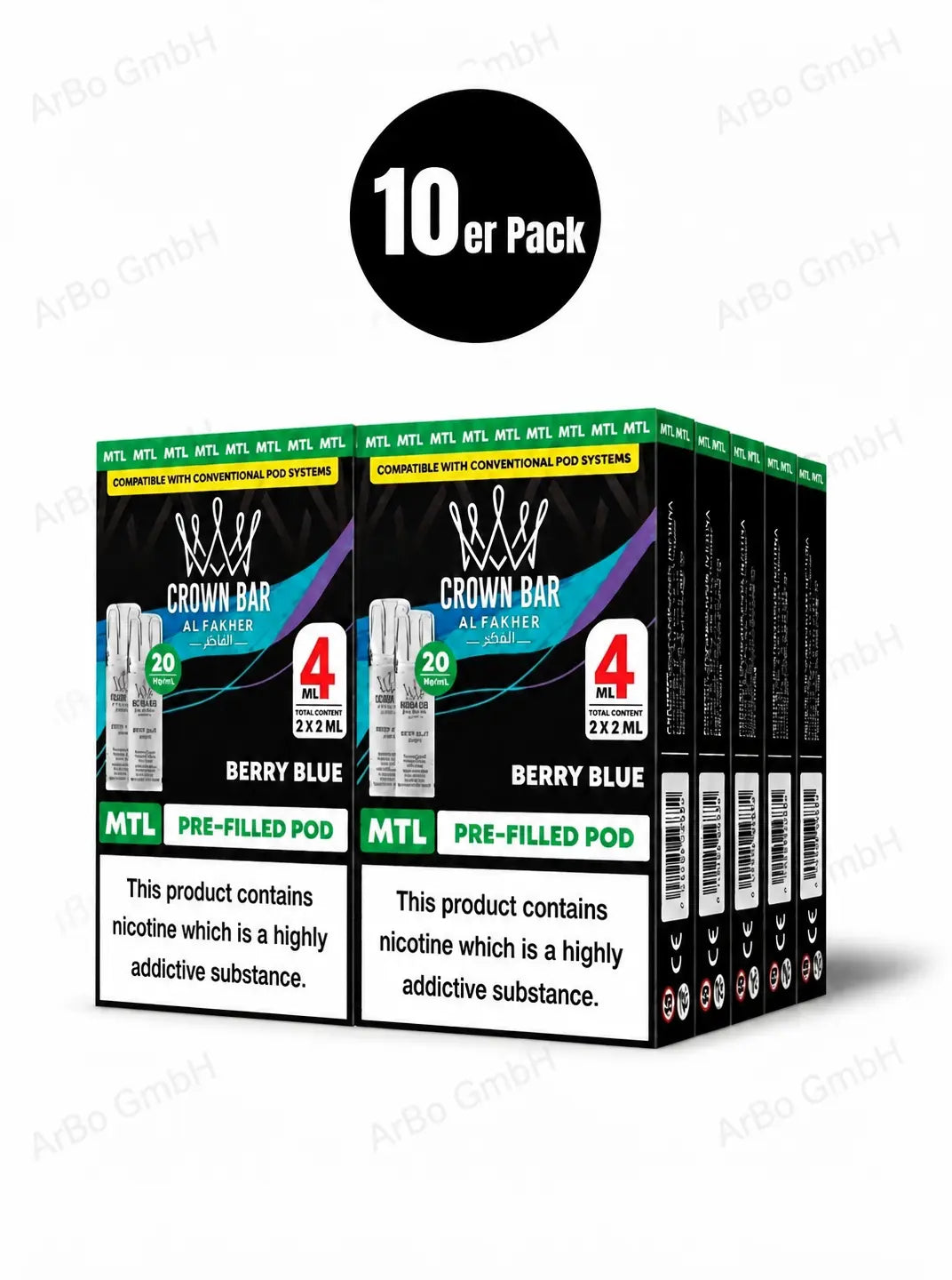 Al Fakher Crown Bar Pods Berry Blue 2er – 20mg/ml Nikotinsalz, MTL Prefilled Pods, ELFA-kompatibel, mit blauen Beeren & Blaubeere, kompatibel mit gängigen Pod-Systemen