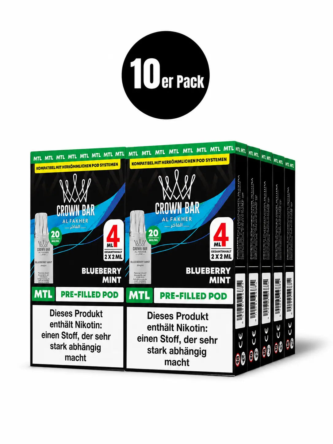 Al Fakher Crown Bar Blueberry Mint Pods 2er – süße Blaubeere trifft kühle Minze, vorbefüllter MTL-Pod mit 20 mg Nikotinsalz, ELFA-kompatibel.