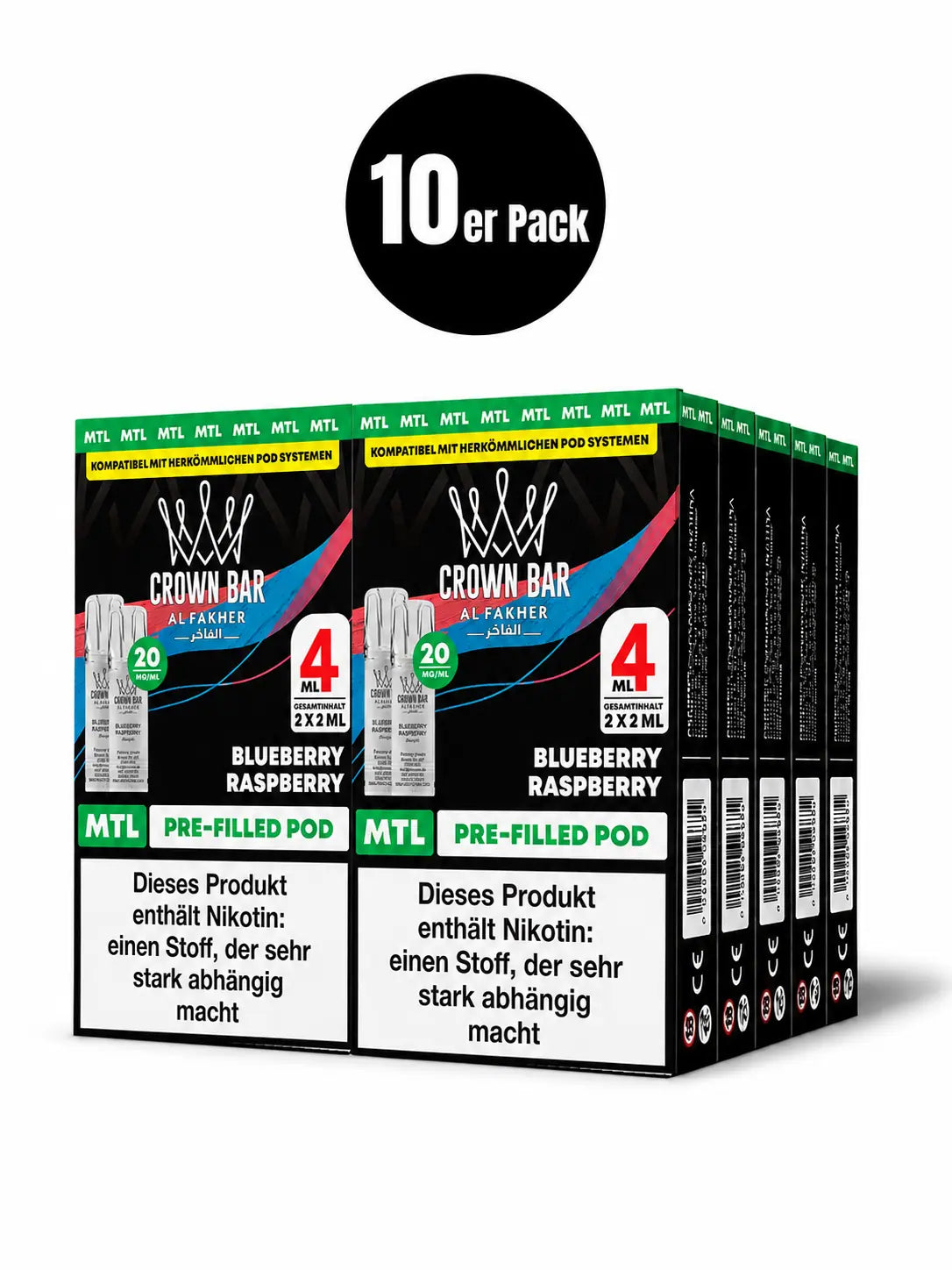 Al Fakher Crown Bar Blueberry Raspberry Pods 2er – fruchtig-beeriger Mix aus Blaubeere und Himbeere, 2er Prefilled Pack für ELFA Pod-Systeme, bis zu 600 Züge.