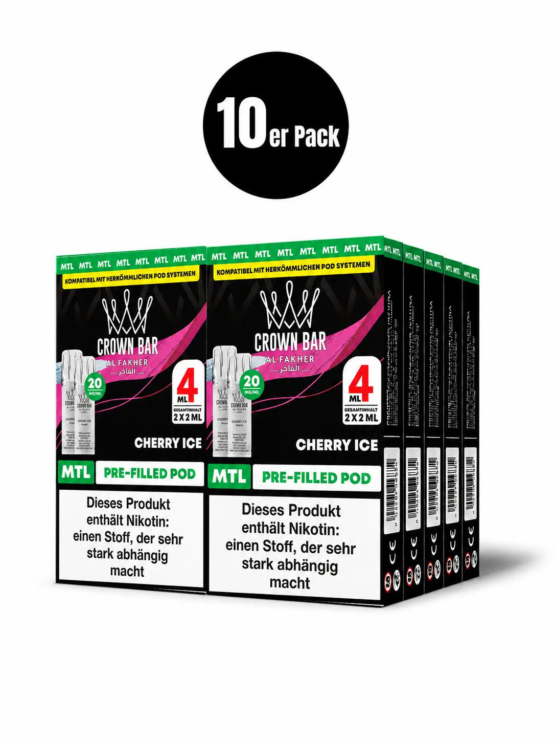 Al Fakher Crown Bar Cherry Ice Pods 2er – saftige Kirsche mit eisiger Frische, MTL Prefilled Pod im Doppelpack, ideal für Umsteiger.
