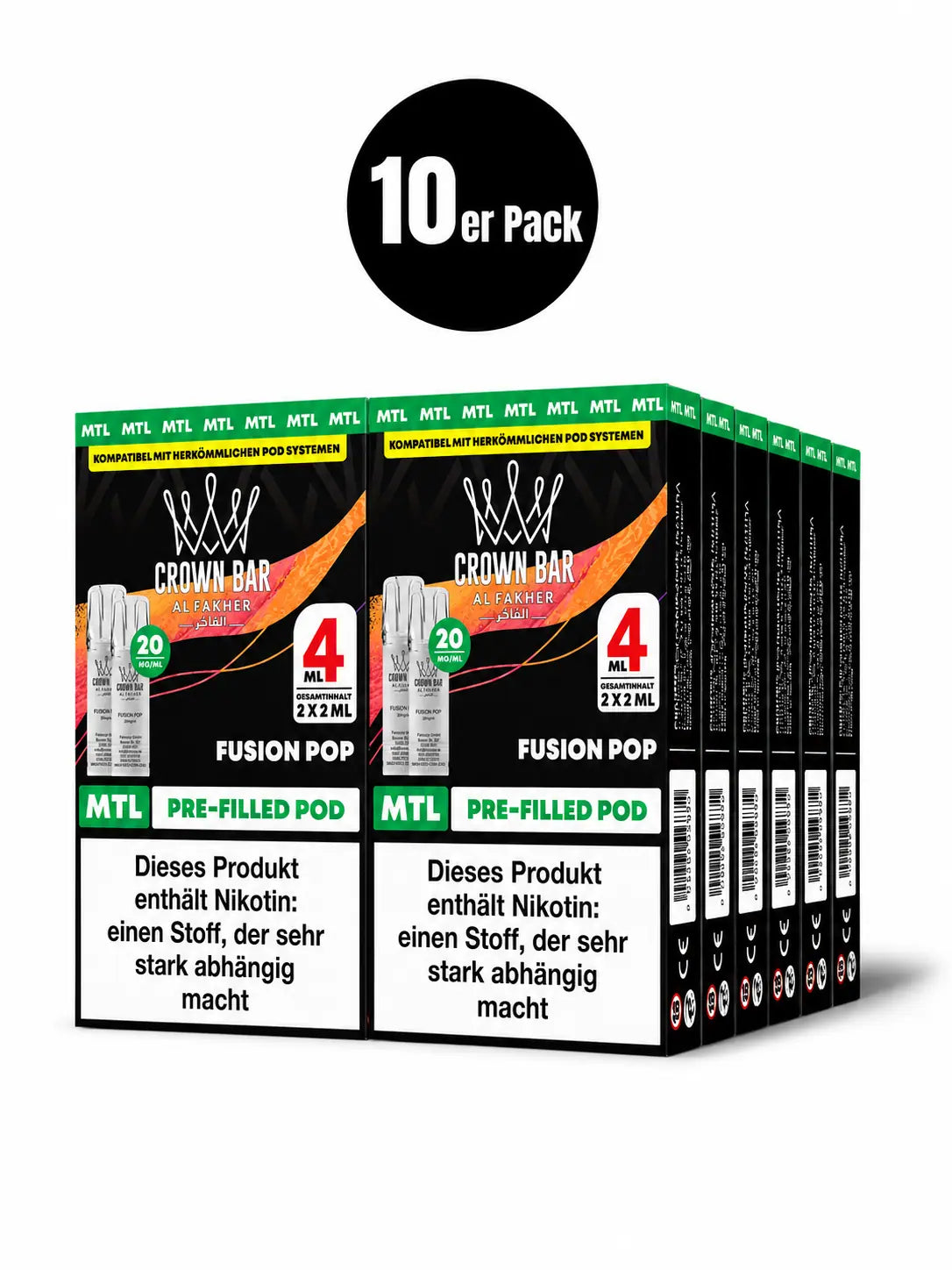 Al Fakher Crown Bar Fusion Pop Pods 2er – spritziger Frucht-Bonbon-Mix, vorbefüllter MTL-Pod (2er), kompatibel mit ELFA Pod-Systemen.
