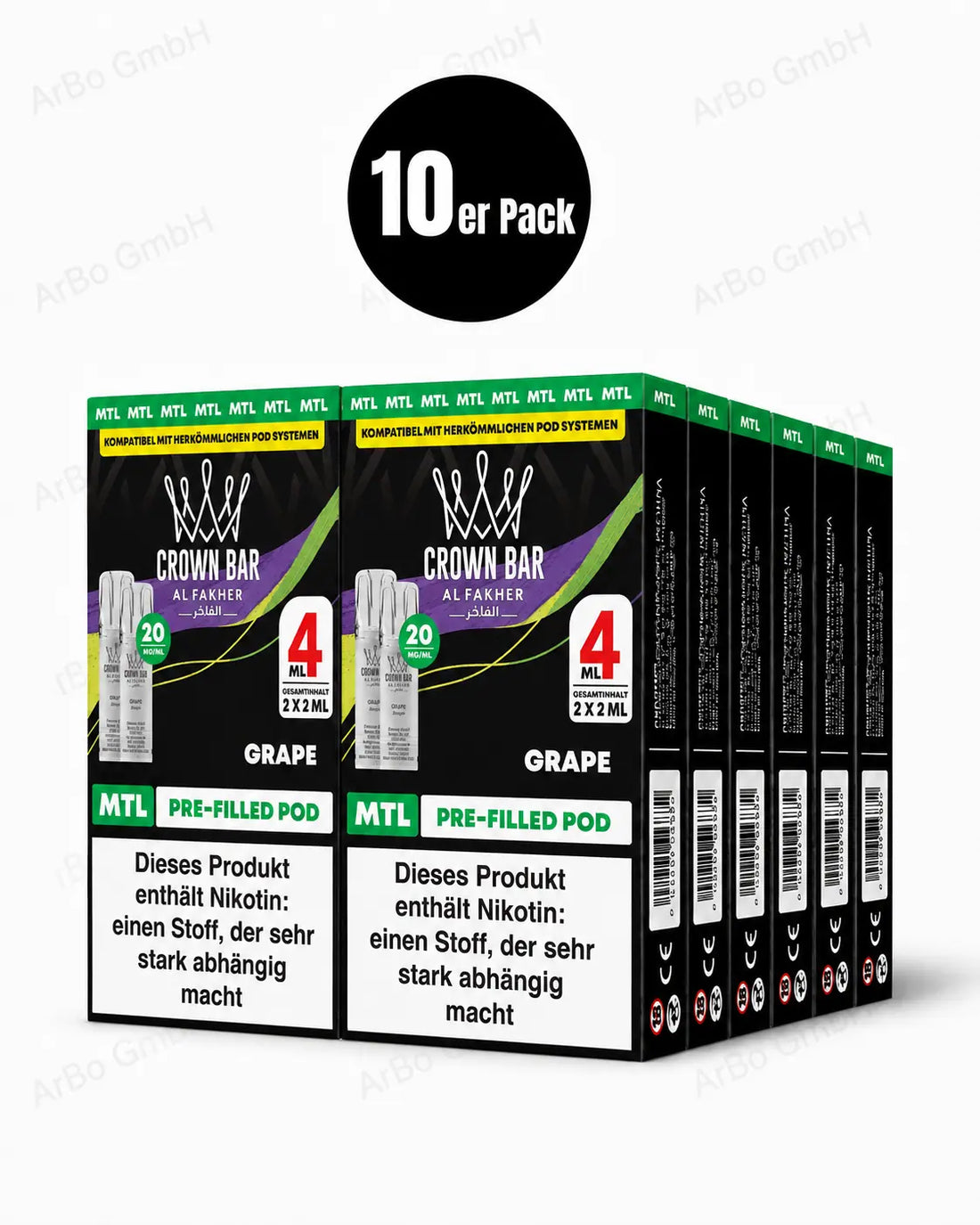 Al Fakher Crown Bar Grape Pods 2er – vollmundige, saftige Traube, 20 mg/ml Nikotinsalz, Prefilled Pod zum einfachen Wechseln, günstig online kaufen.