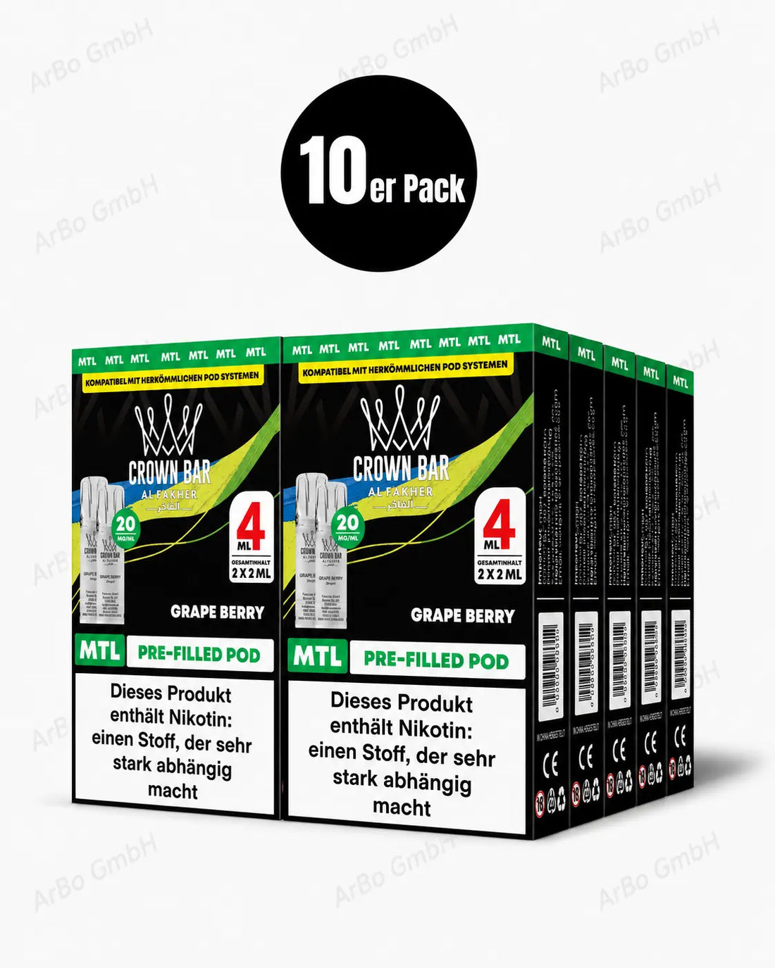 Al Fakher Crown Bar Grape Berry Pods 2er – süße Traube mit reifen Beeren, MTL-Pod im 2er Pack, ELFA-kompatibel, 2×2 ml.