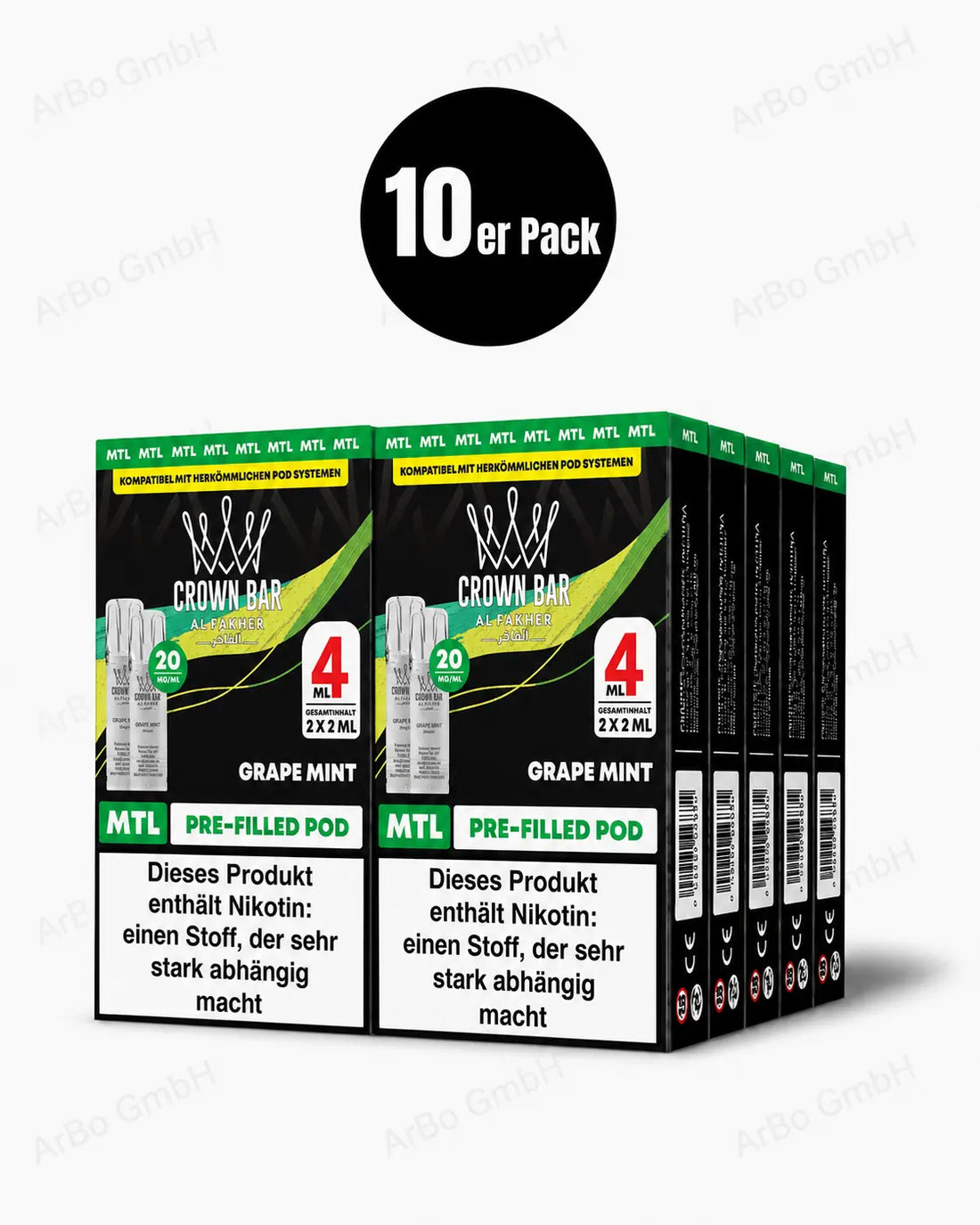 Al Fakher Crown Bar Grape Mint Pods 2er – aromatische Traube mit frischer Minze, vorbefüllter Pod mit 20 mg Nikotinsalz, bis zu 600 Züge.