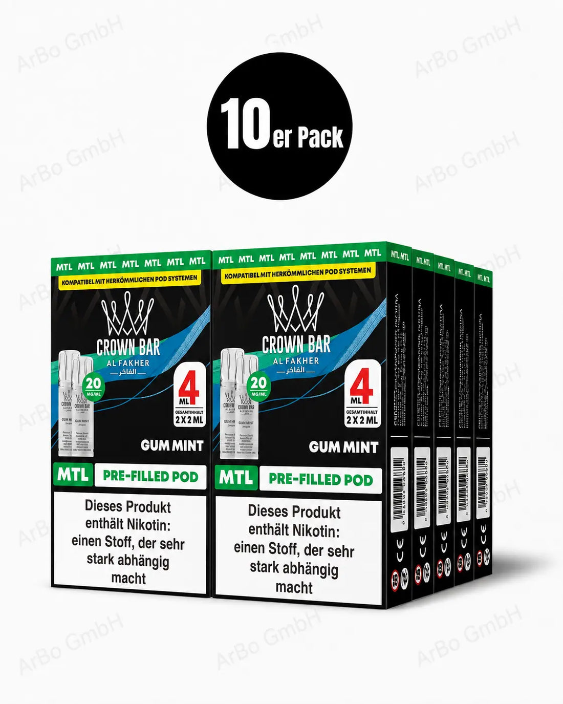 Al Fakher Crown Bar Gum Mint Pods 2er – süßer Kaugummi trifft kühle Minze, MTL Prefilled Pod (Doppelpack) für ELFA Pod-Systeme.