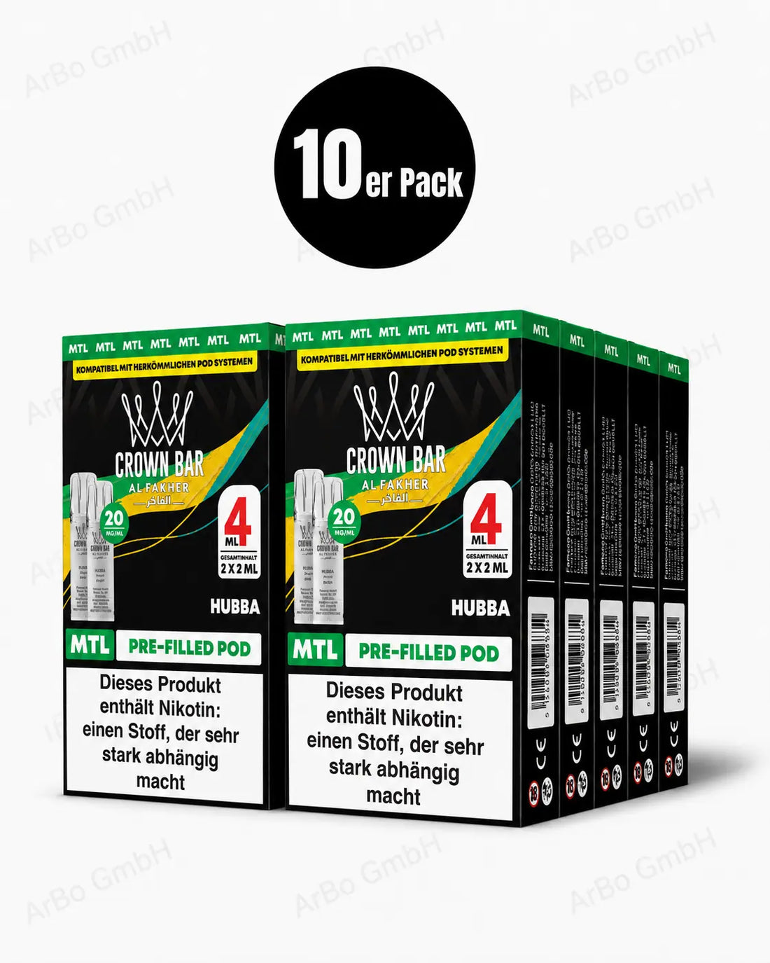 Al Fakher Crown Bar Hubba Pods 2er – fruchtiger Kaugummi-Geschmack, 20 mg Nikotinsalz, ELFA-kompatibler Pod, jetzt kaufen.