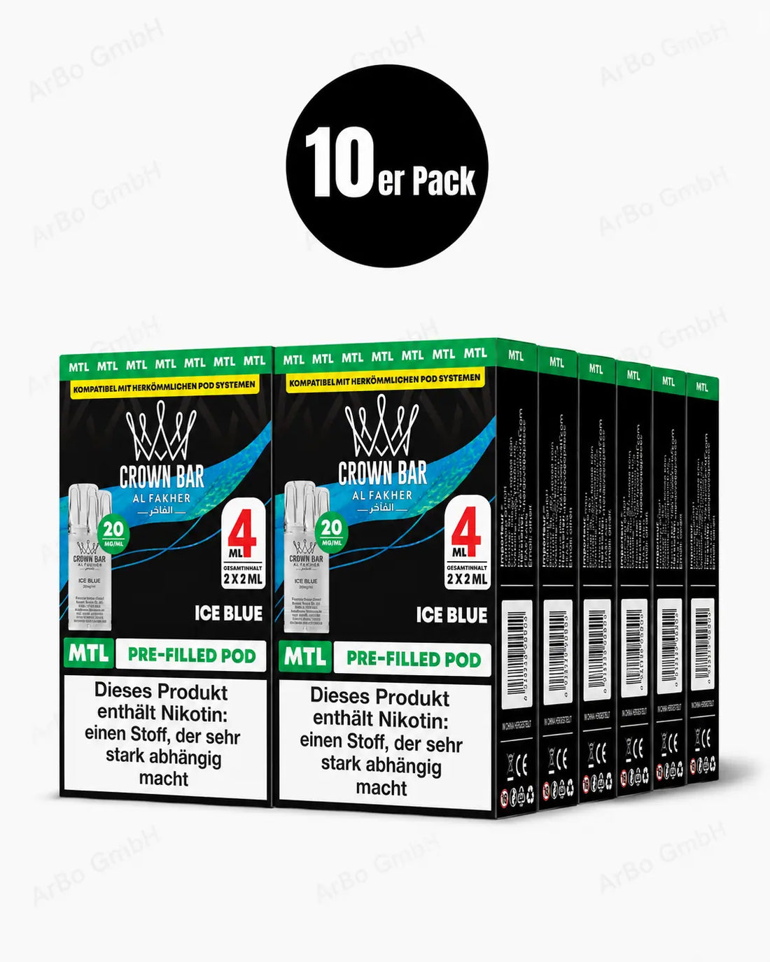 Al Fakher Crown Bar Ice Blue Pods 2er – eisig-frische blaue Beeren (Blue Razz), vorbefüllter MTL-Pod im 2er Pack, 2×2 ml Nikotinsalz.