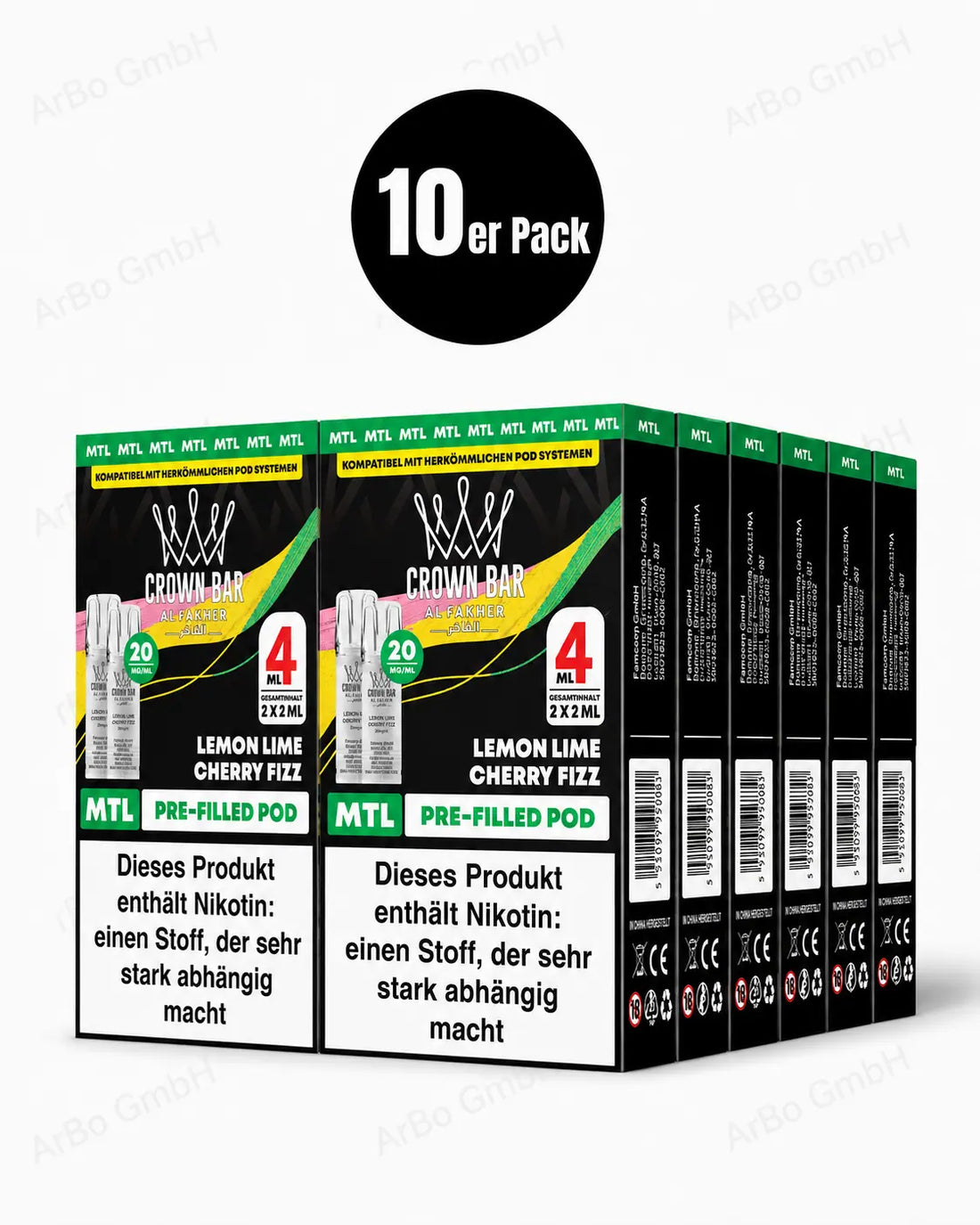Al Fakher Crown Bar Lemon Lime Cherry Fizz Pods 2er – Zitrone, Limette und Kirsche mit prickelndem Kick, Prefilled MTL-Pod im Doppelpack.
